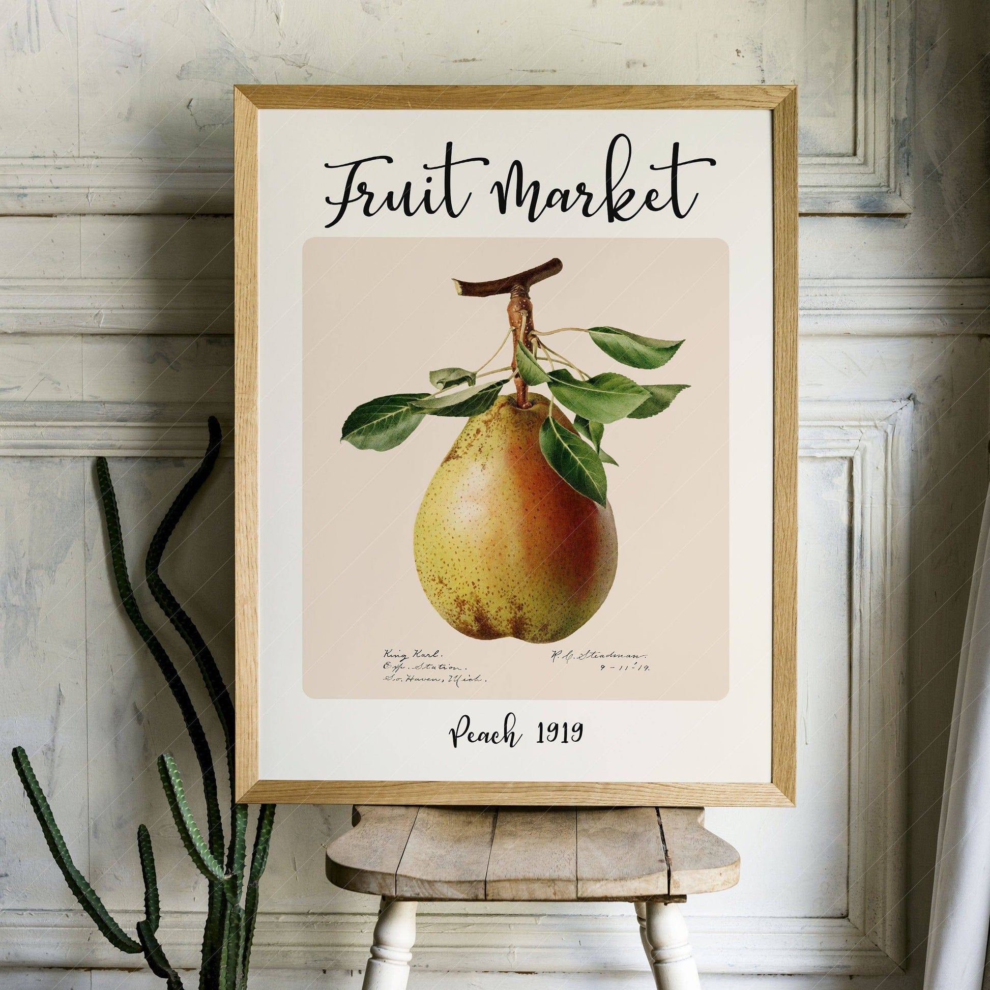 Fruit Market Print, Farmhouse Decor, Antique Pear Fruit Painting