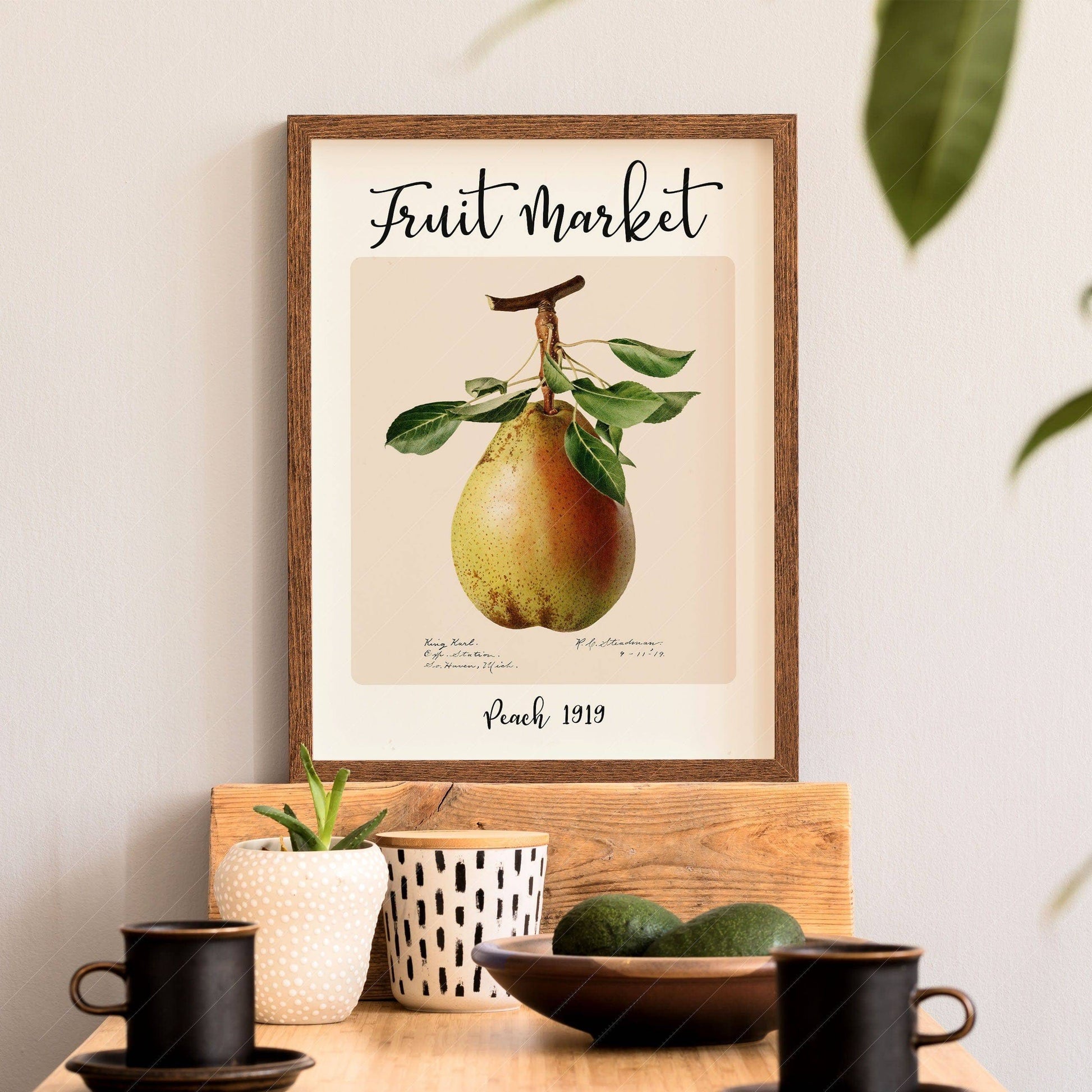 Fruit Market Print, Farmhouse Decor, Antique Pear Fruit Painting