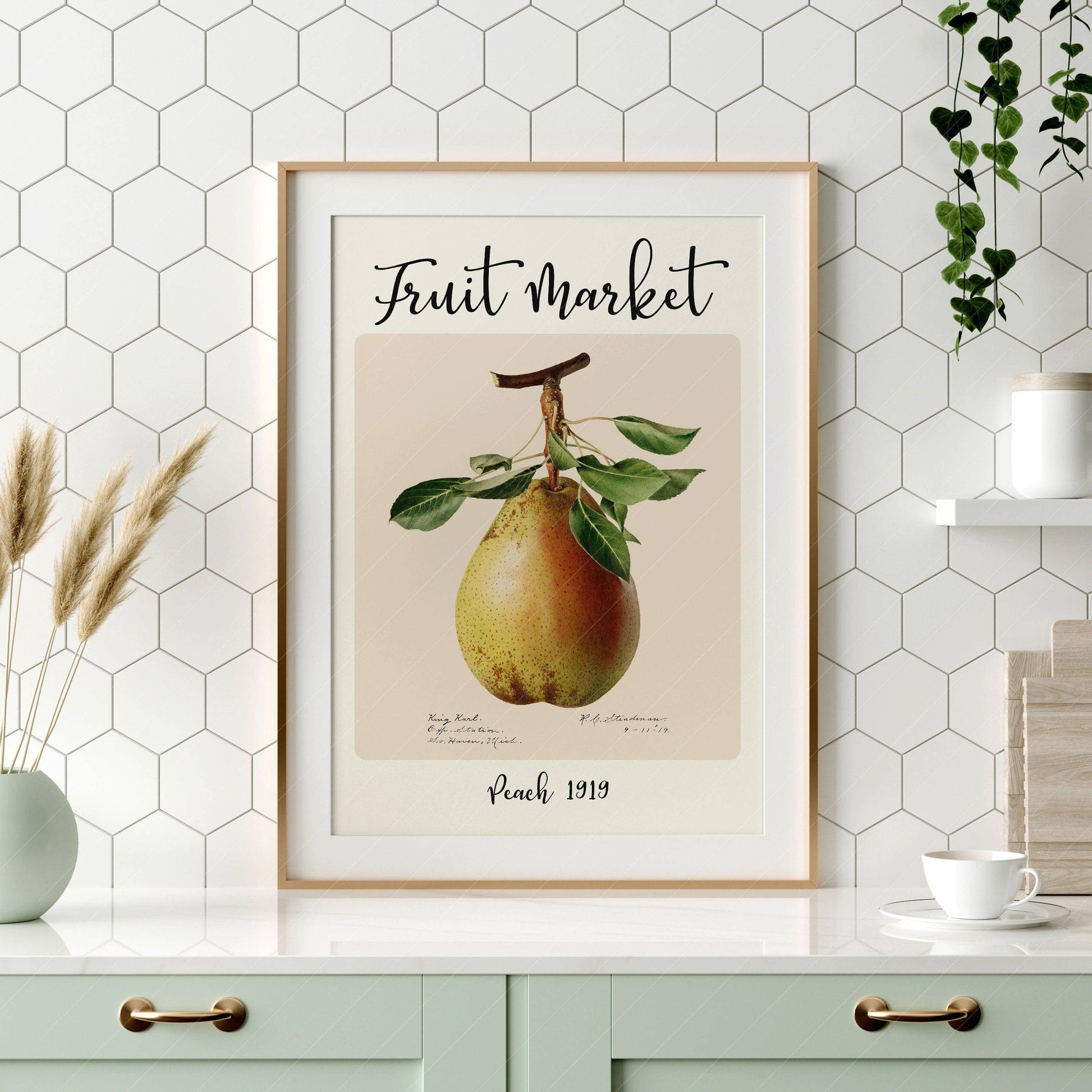 Fruit Market Print, Farmhouse Decor, Antique Pear Fruit Painting