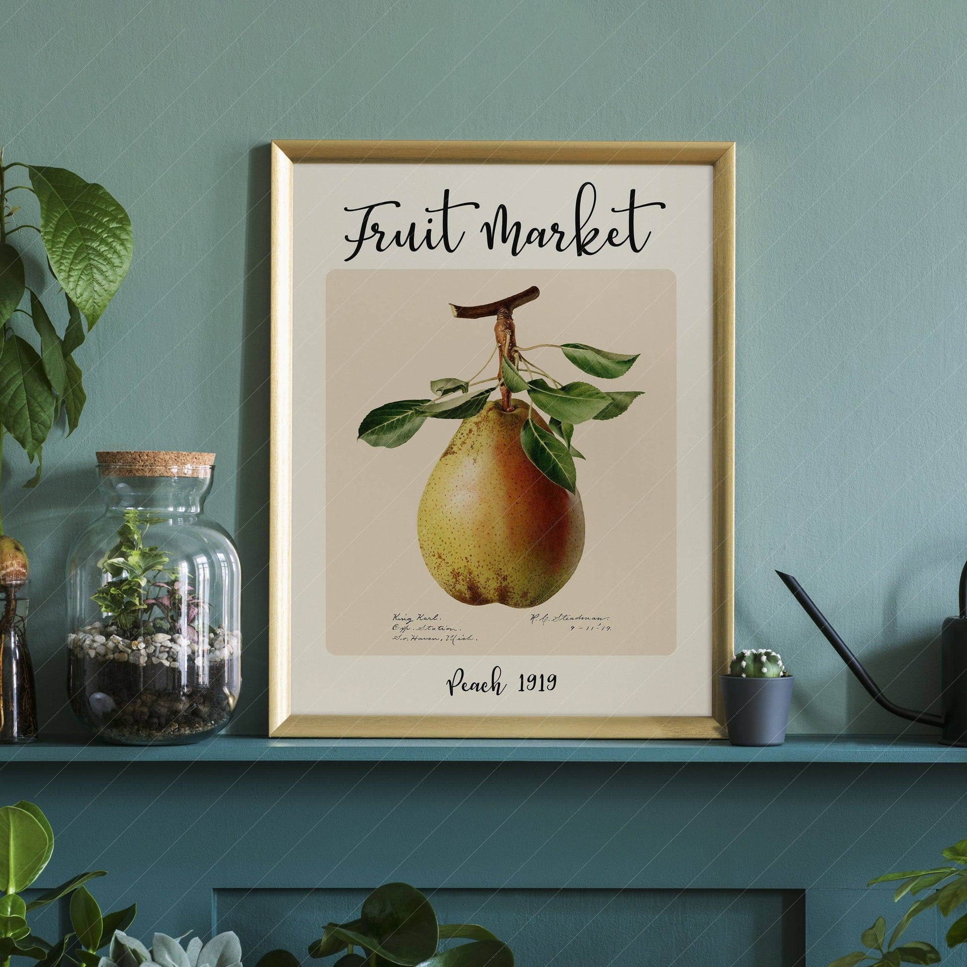 Fruit Market Print, Farmhouse Decor, Antique Pear Fruit Painting