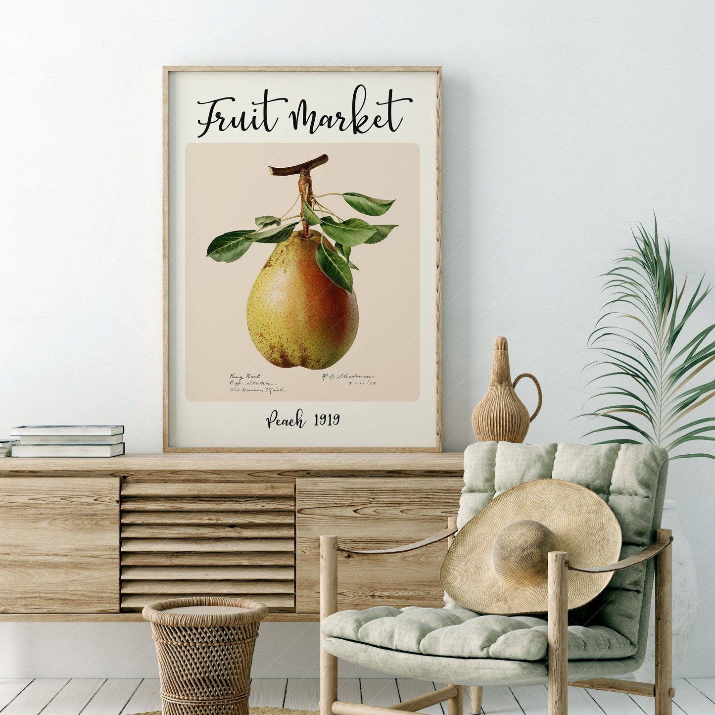 Fruit Market Print, Farmhouse Decor, Antique Pear Fruit Painting