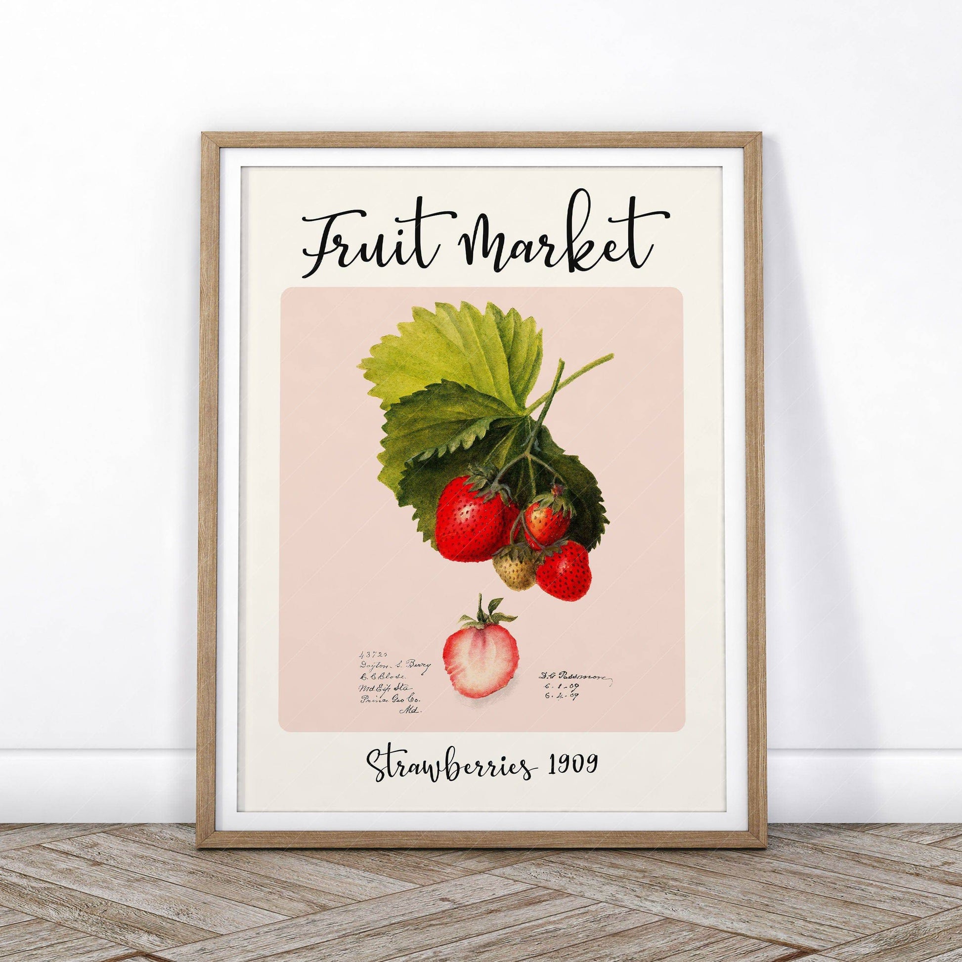 Fruit Market Print, Farmhouse Decor, Antique Strawberry Painting