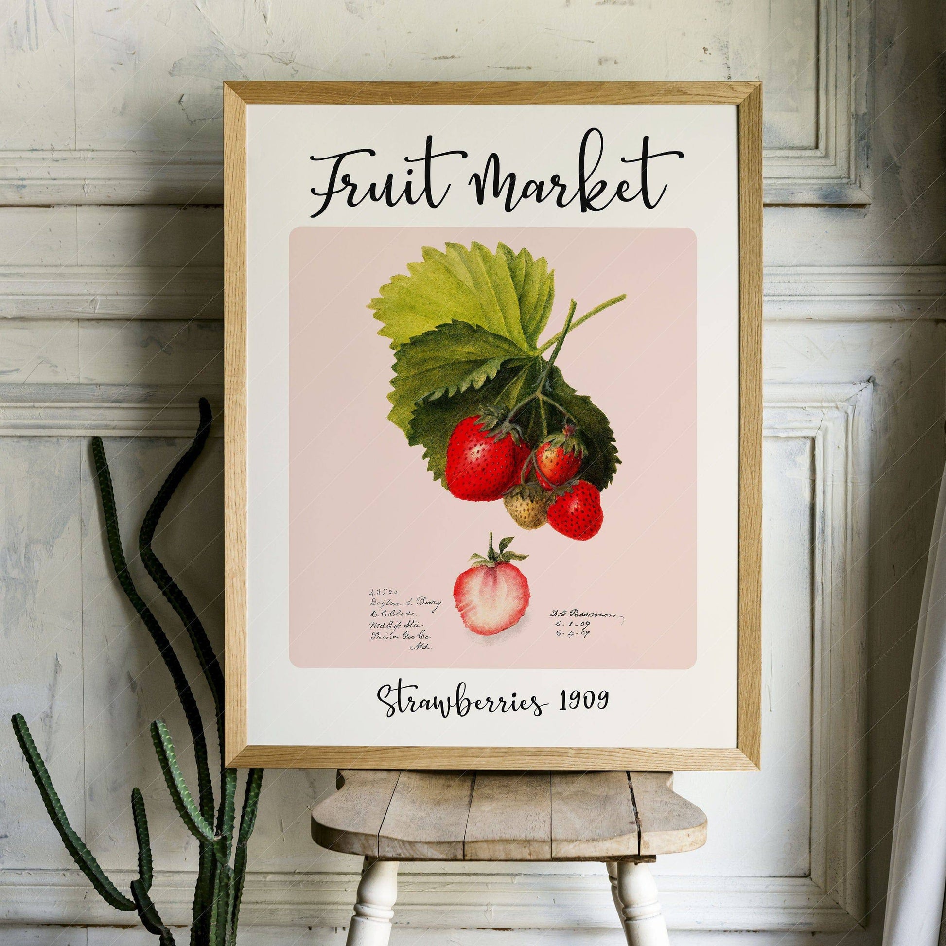 Fruit Market Print, Farmhouse Decor, Antique Strawberry Painting