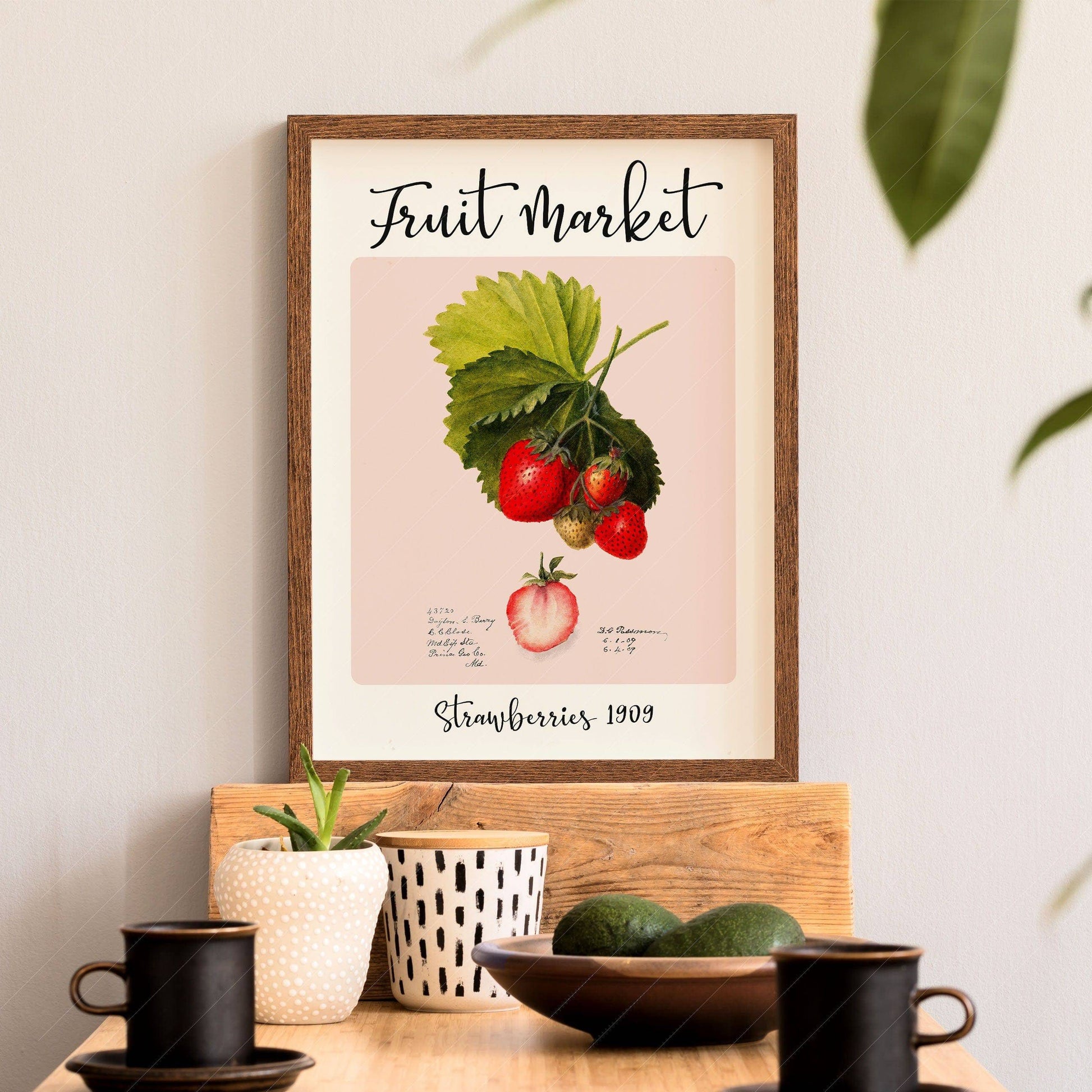 Fruit Market Print, Farmhouse Decor, Antique Strawberry Painting