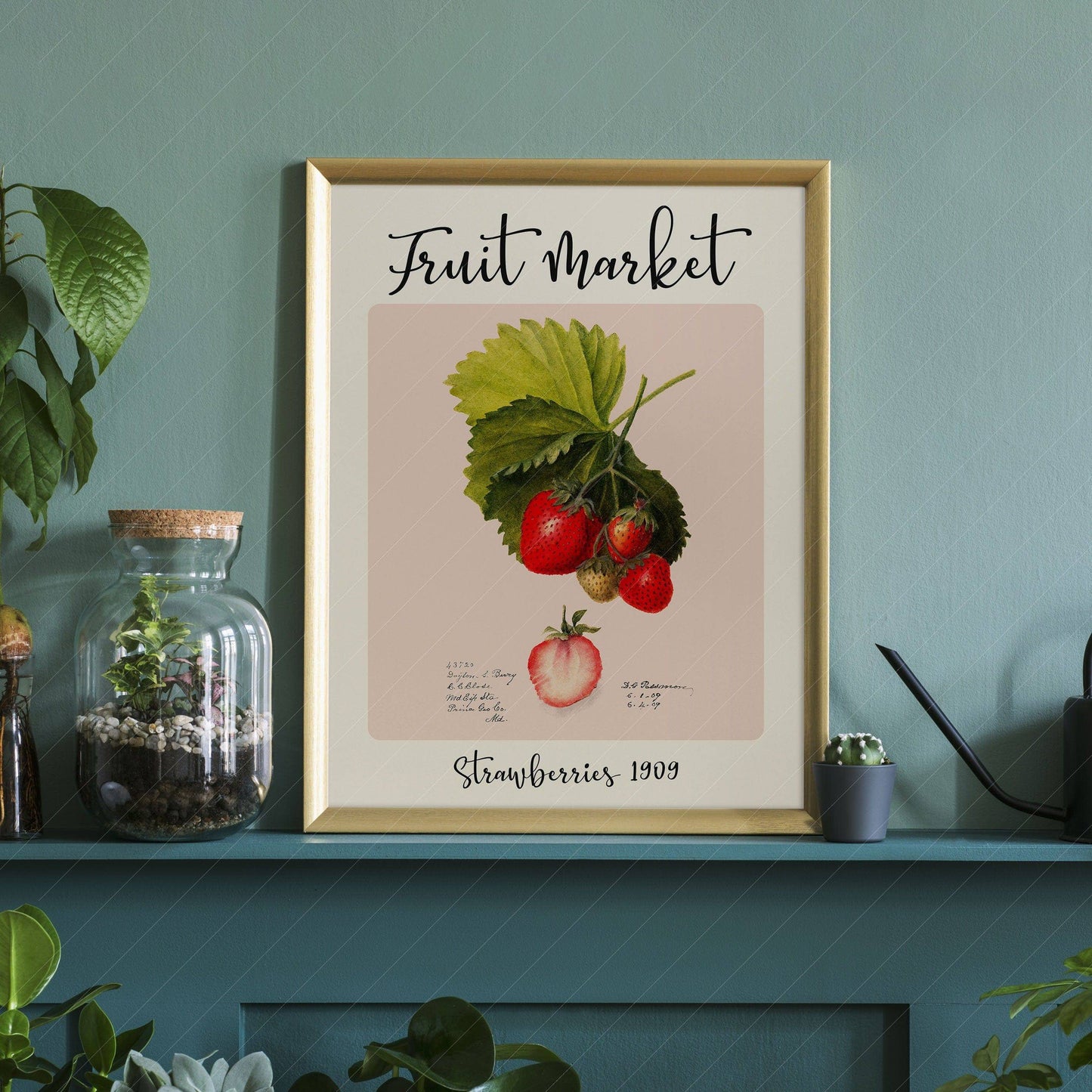 Fruit Market Print, Farmhouse Decor, Antique Strawberry Painting