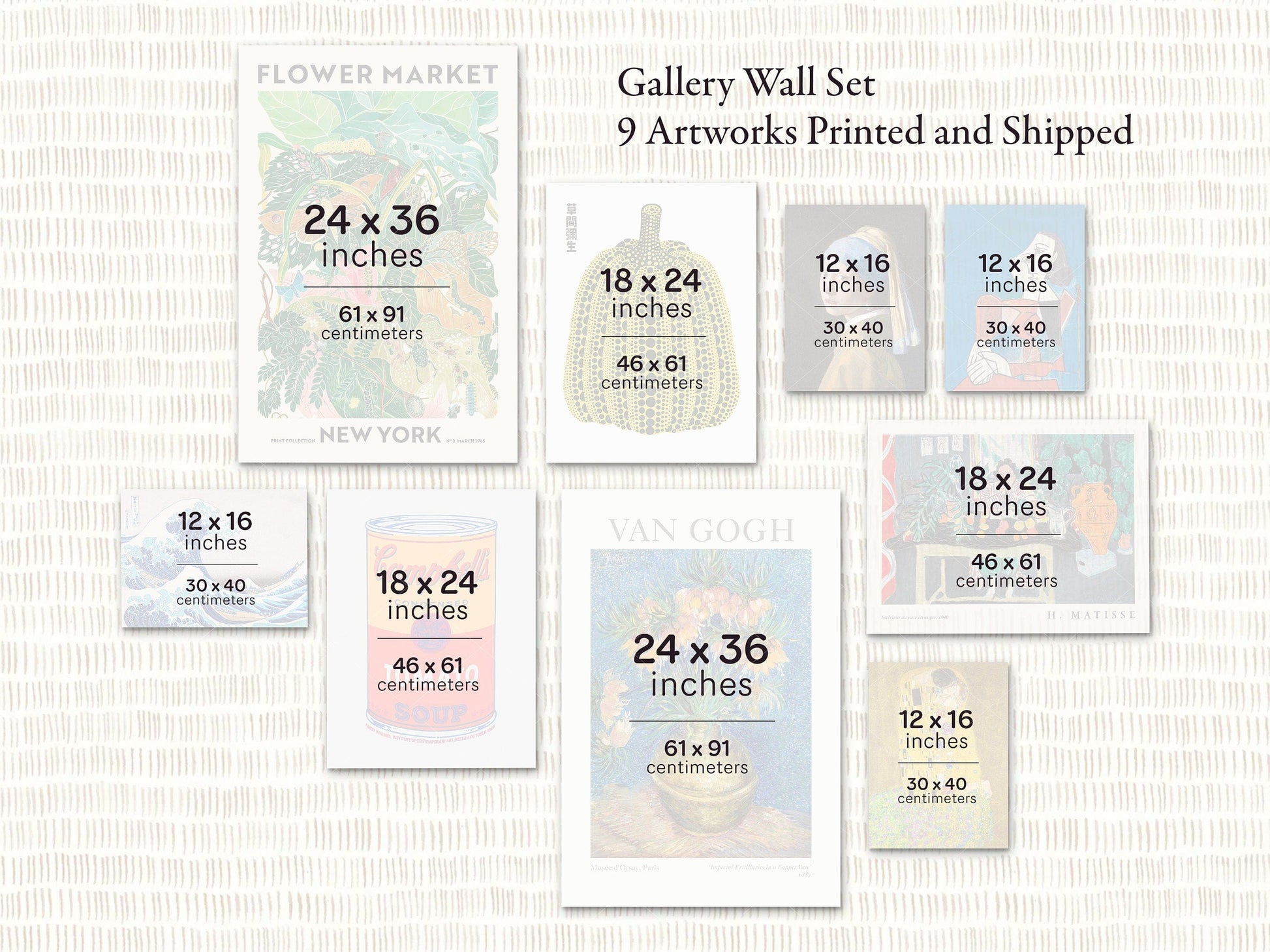 Gallery wall art, Set of 9 Posters, Famous artists