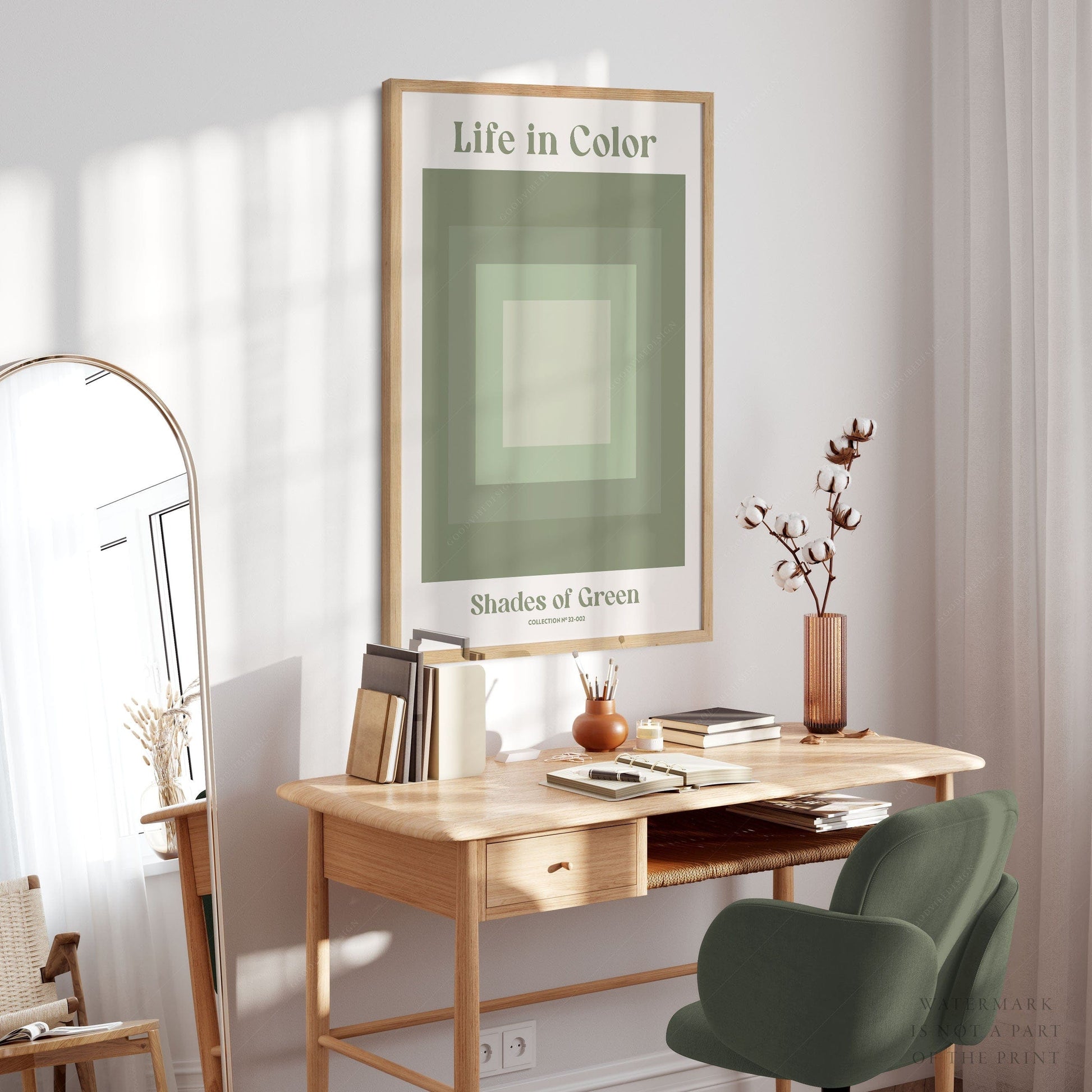 Geometric wall art, Shades of green, Modern poster