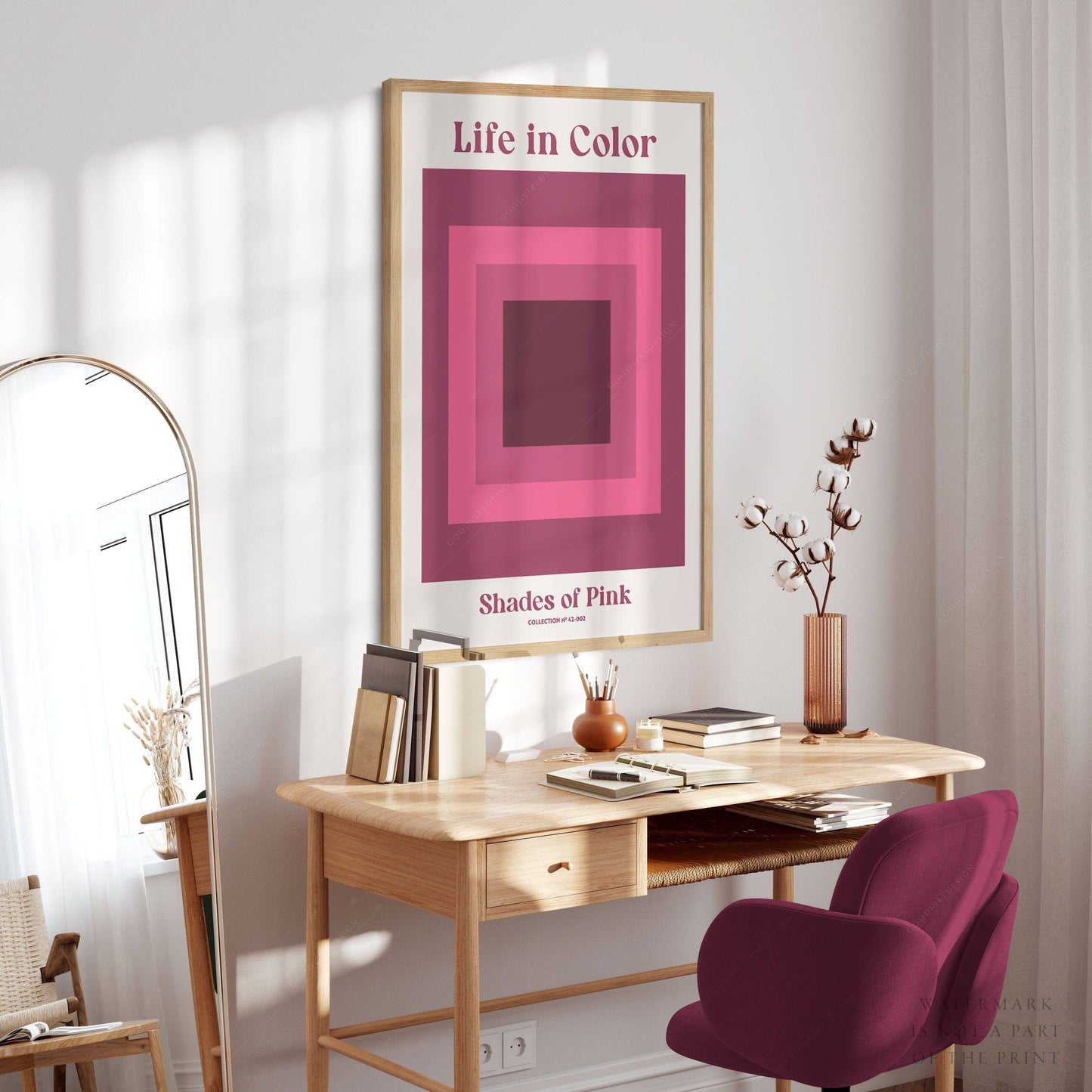 Geometric wall art, Shades of pink, Modern poster