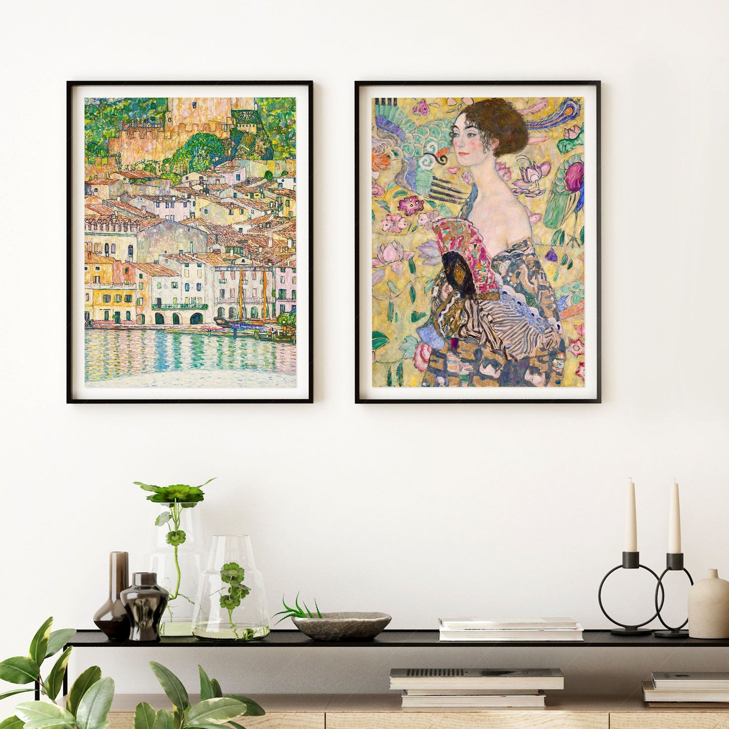 Gustav Klimt Set of 2 prints - Lady with fan and Lake Garda