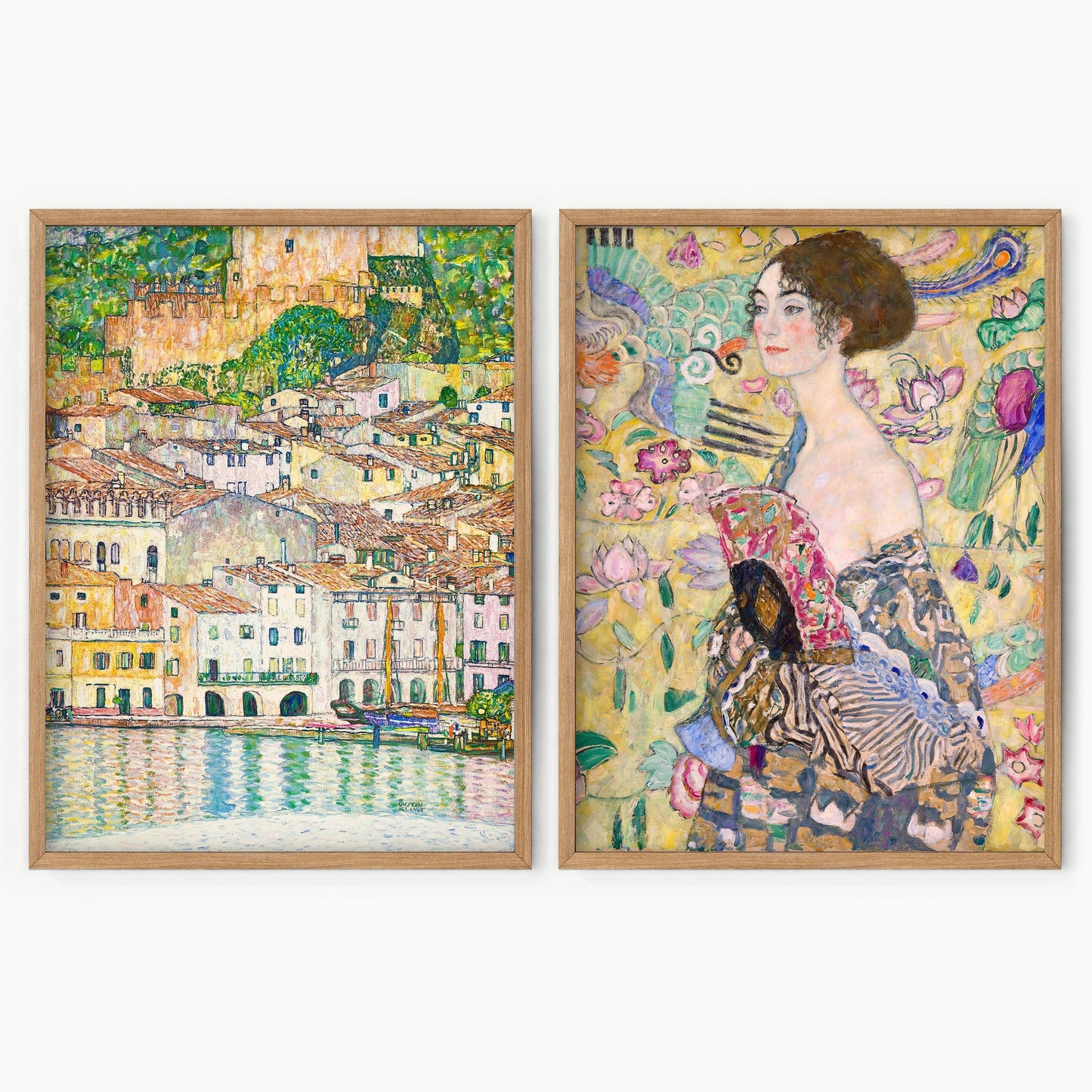 Gustav Klimt Set of 2 prints - Lady with fan and Lake Garda