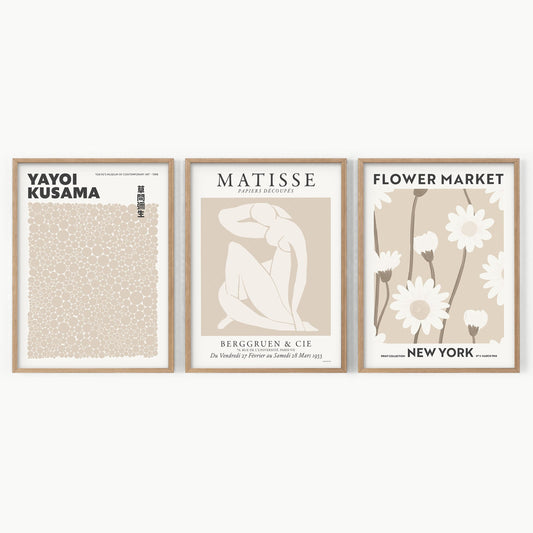 Henri Henri Matisse, Yayoi Kusamam Flower Market, Set of 3 Prints, Neutral Wall Decor