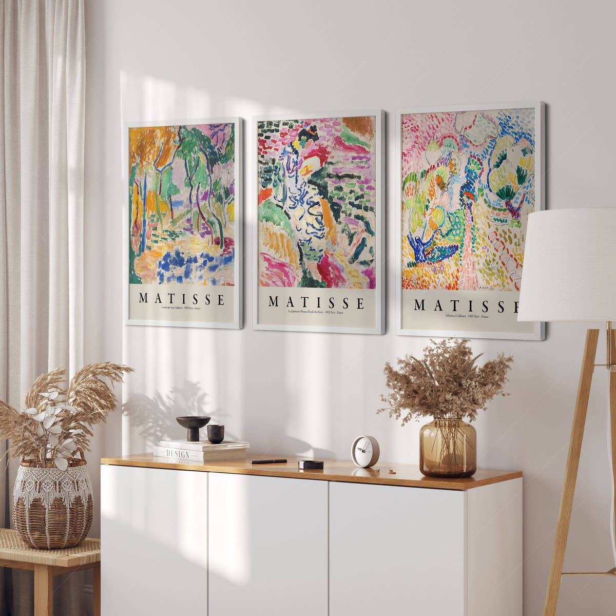 Henri Matisse Gallery Wall, Set of 3 Prints, Landscape near Collioure (Joy of Life), La Japonaise Woman Beside the Water, Oliviers à Collioure