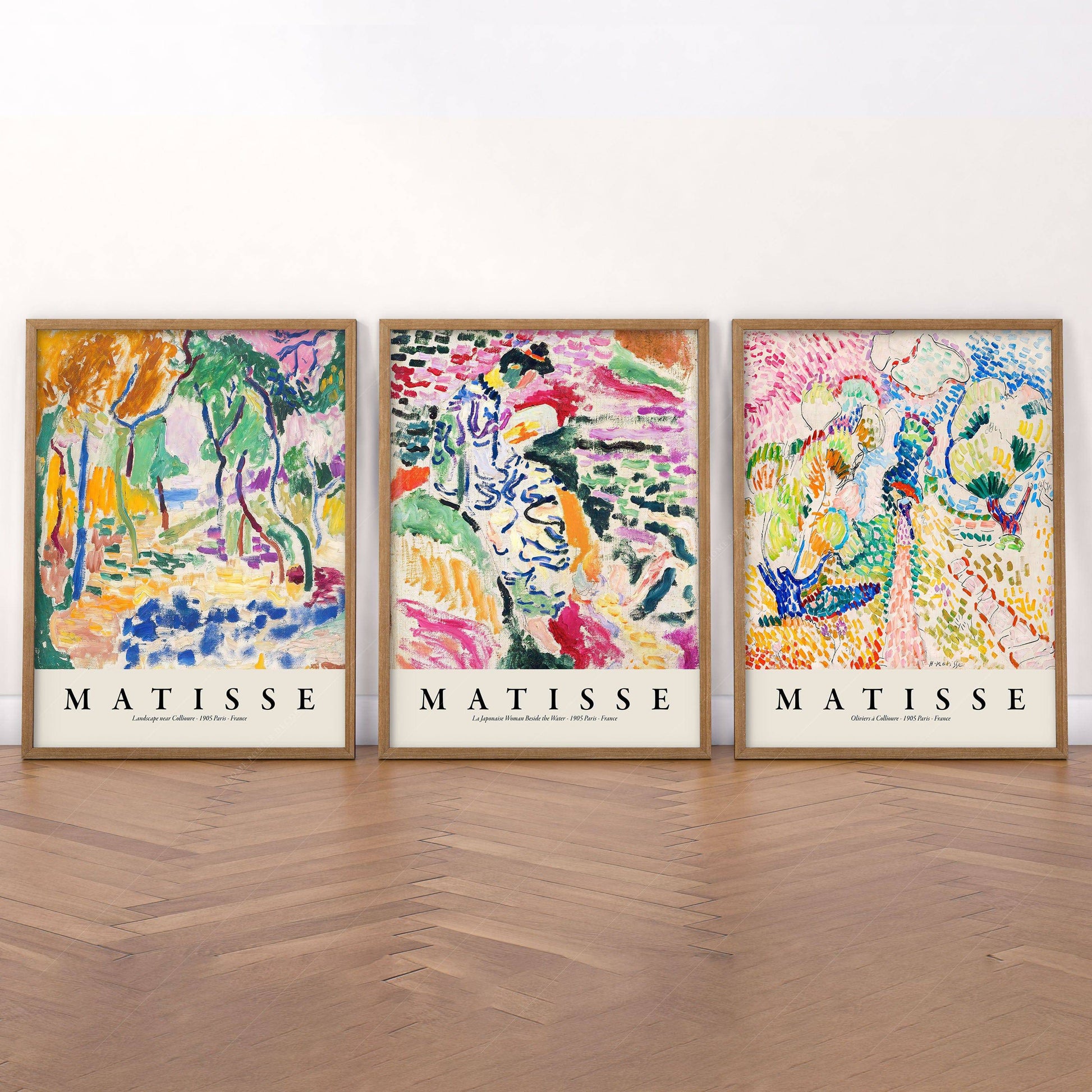 Henri Matisse Gallery Wall, Set of 3 Prints, Landscape near Collioure (Joy of Life), La Japonaise Woman Beside the Water, Oliviers à Collioure