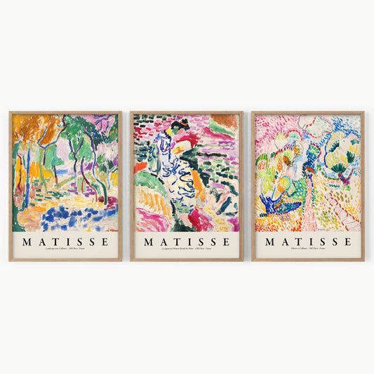 Henri Matisse Gallery Wall, Set of 3 Prints, Landscape near Collioure (Joy of Life), La Japonaise Woman Beside the Water, Oliviers à Collioure