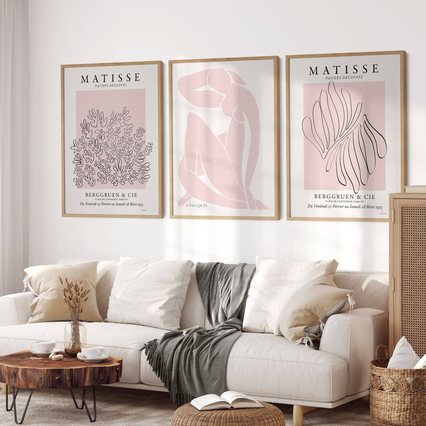 Henri Matisse Gallery Wall, Set of 3 Prints, Modern Decor, Light Pink and White