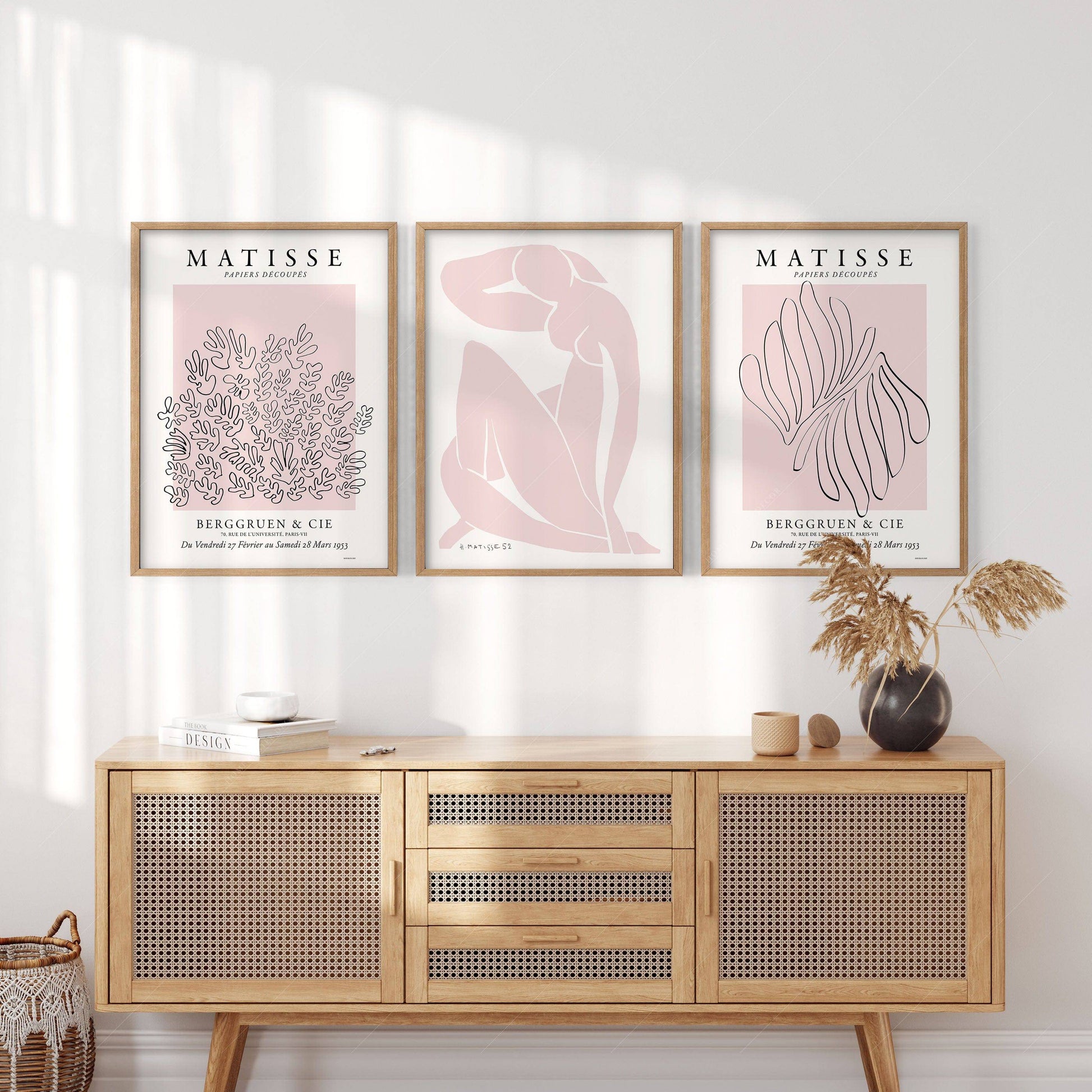 Henri Matisse Gallery Wall, Set of 3 Prints, Modern Decor, Light Pink and White