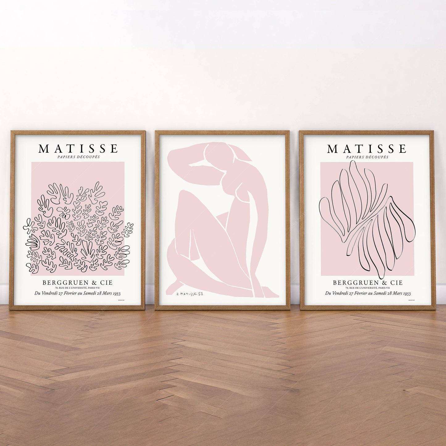 Henri Matisse Gallery Wall, Set of 3 Prints, Modern Decor, Light Pink and White