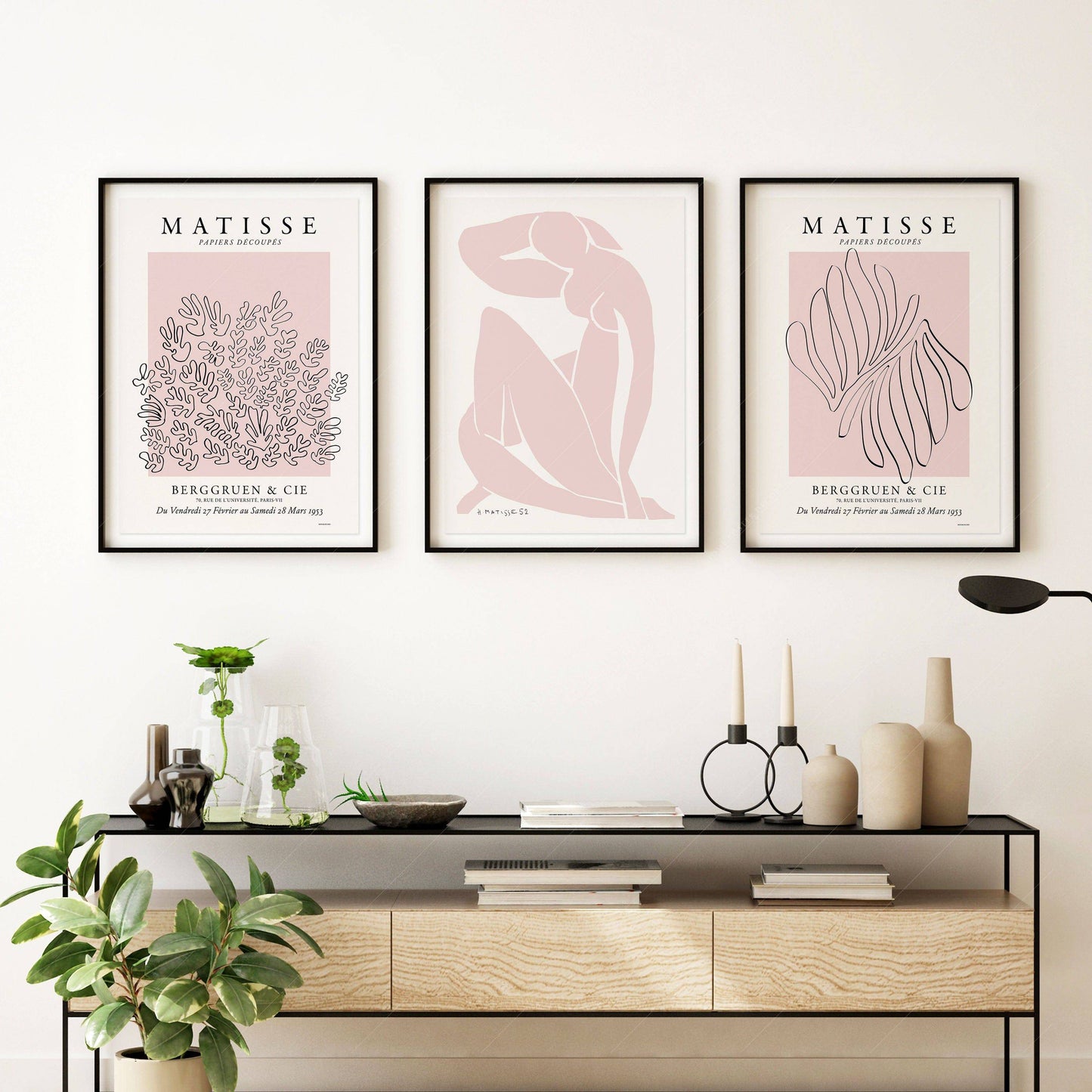 Henri Matisse Gallery Wall, Set of 3 Prints, Modern Decor, Light Pink and White