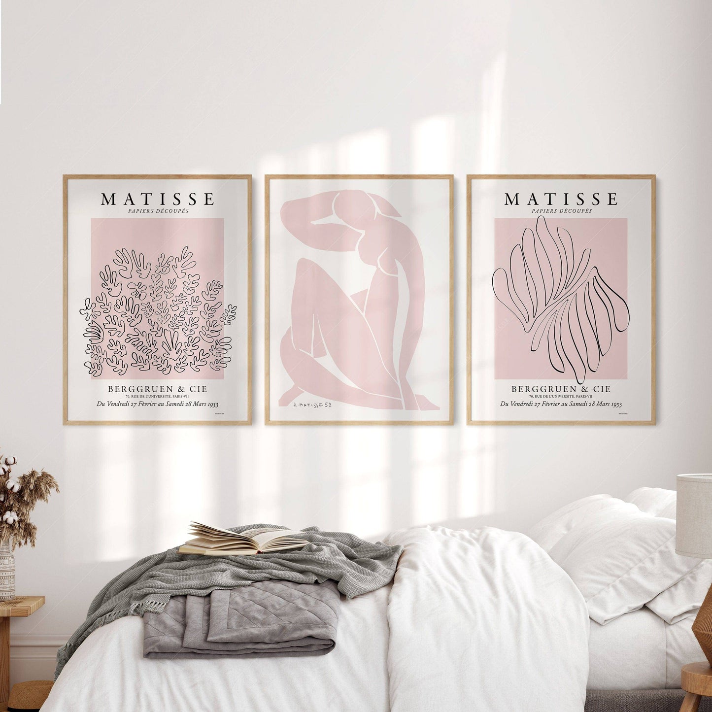 Henri Matisse Gallery Wall, Set of 3 Prints, Modern Decor, Light Pink and White