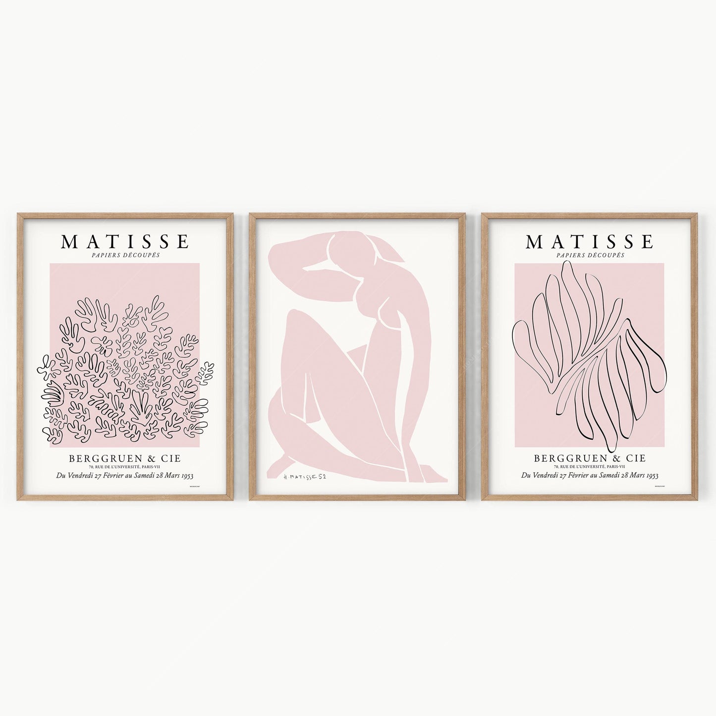 Henri Matisse Gallery Wall, Set of 3 Prints, Modern Decor, Light Pink and White