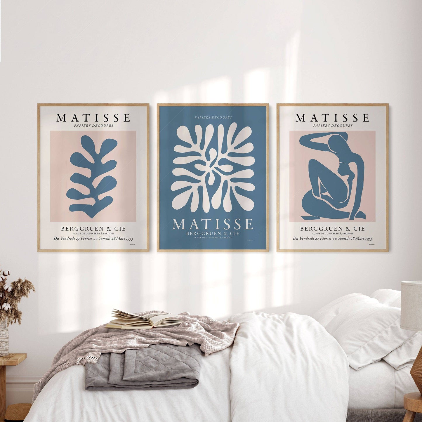 Henri Matisse Gallery Wall, Set of 3 Prints, The Cut-outs, Corals and Figure blue