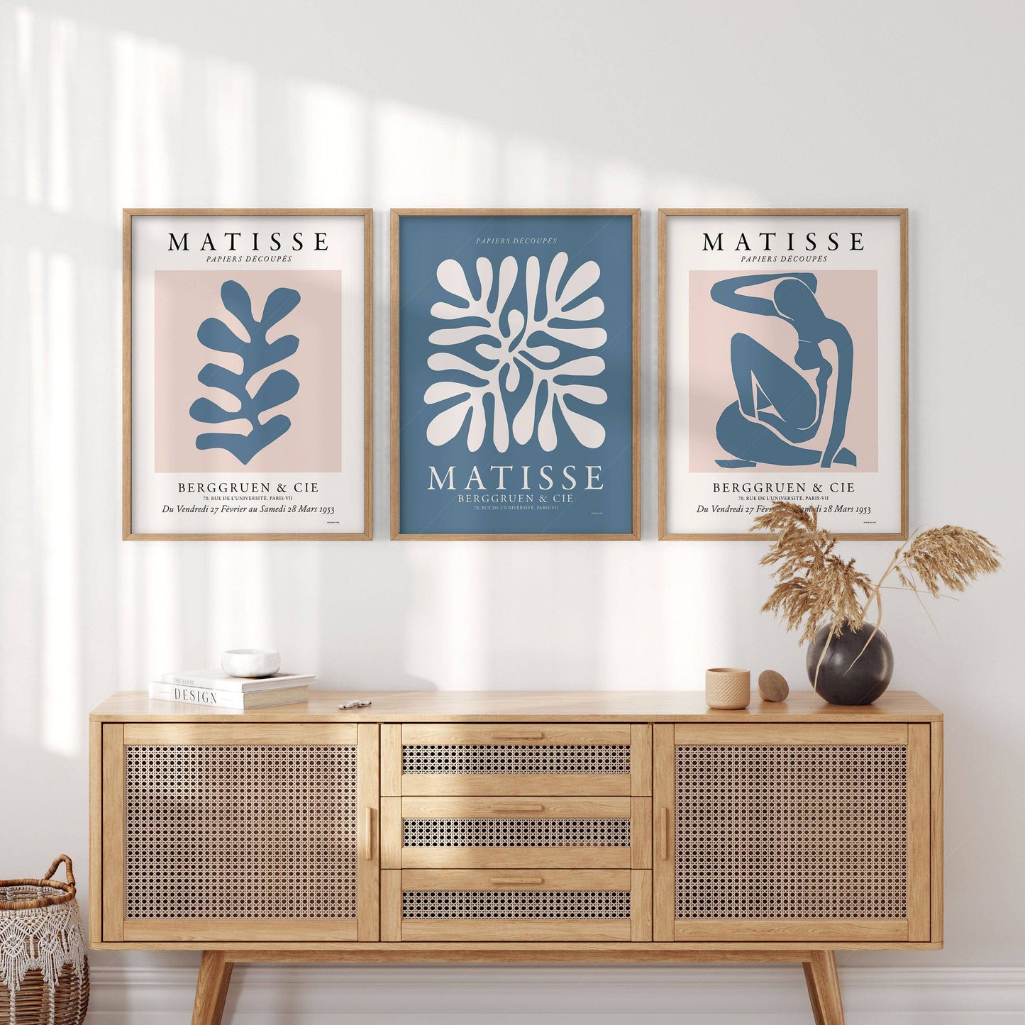 Henri Matisse Gallery Wall, Set of 3 Prints, The Cut-outs, Corals and Figure blue