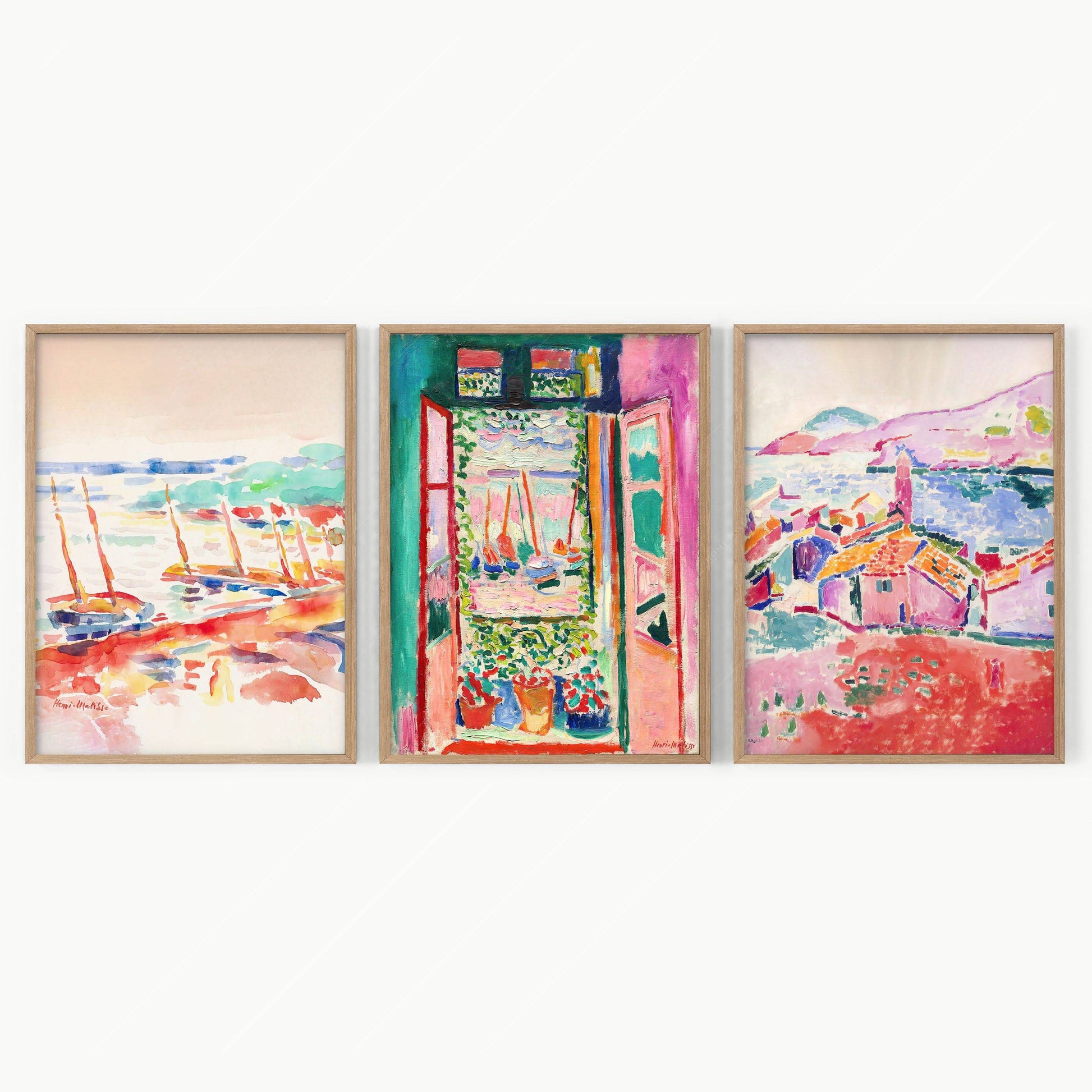 Henri Matisse Gallery Wall, Set of 3 Prints, The Open Window, View at Collioure, The boats