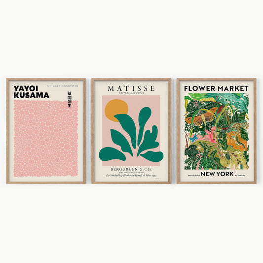 Henri Matisse, Modern Gallery Wall, Henri Matisse, Yayoi Kusama, Flower Market New York, Set of 3 Prints