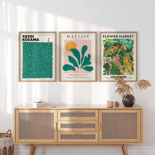 Henri Matisse, Modern Gallery Wall, Set of 3 Prints, Henri Matisse, Yayoi Kusama, Flower Market New York