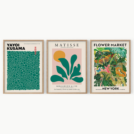 Henri Matisse, Modern Gallery Wall, Set of 3 Prints, Henri Matisse, Yayoi Kusama, Flower Market New York