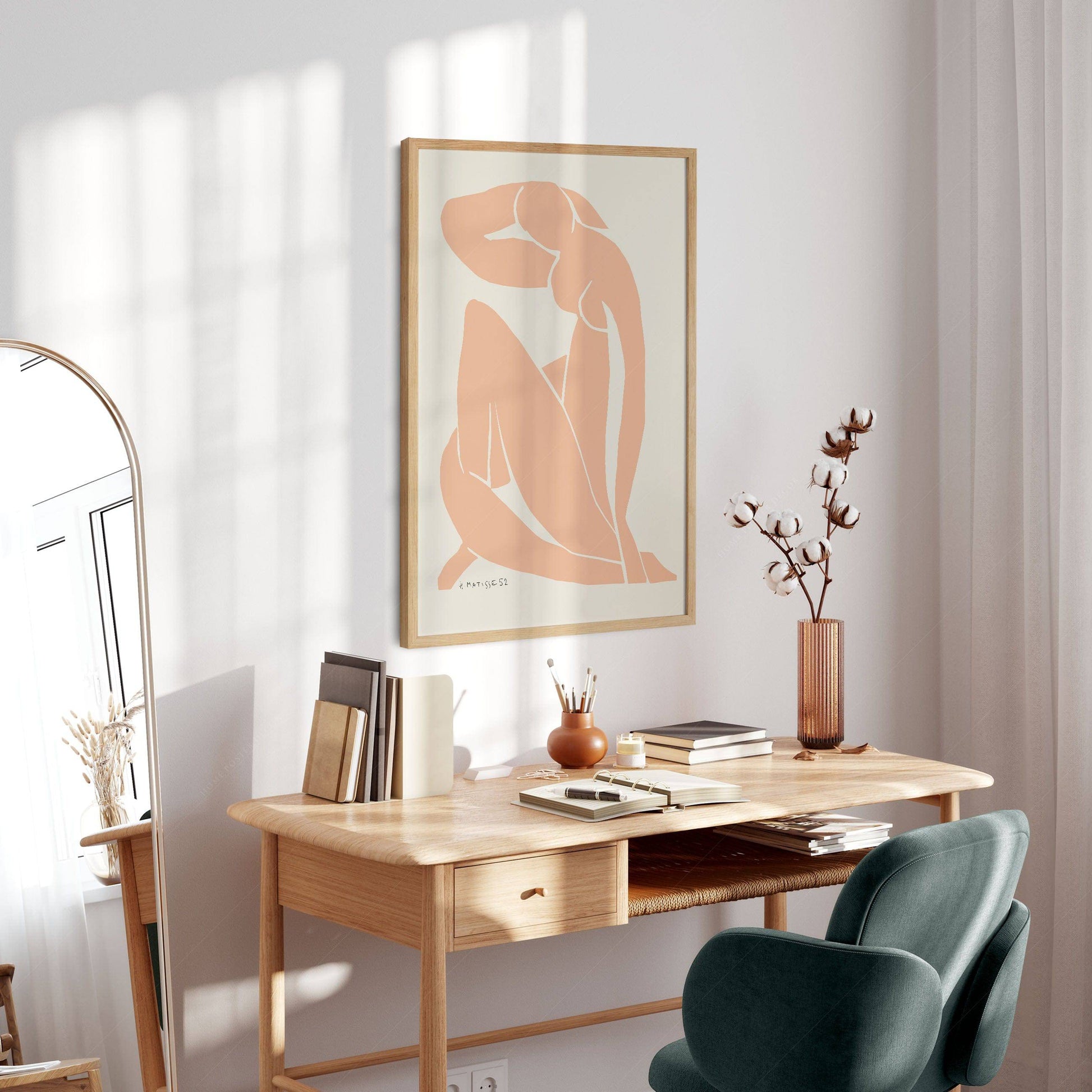 Henri Matisse Print, Minimalist Wall Decor, Light Salmon color