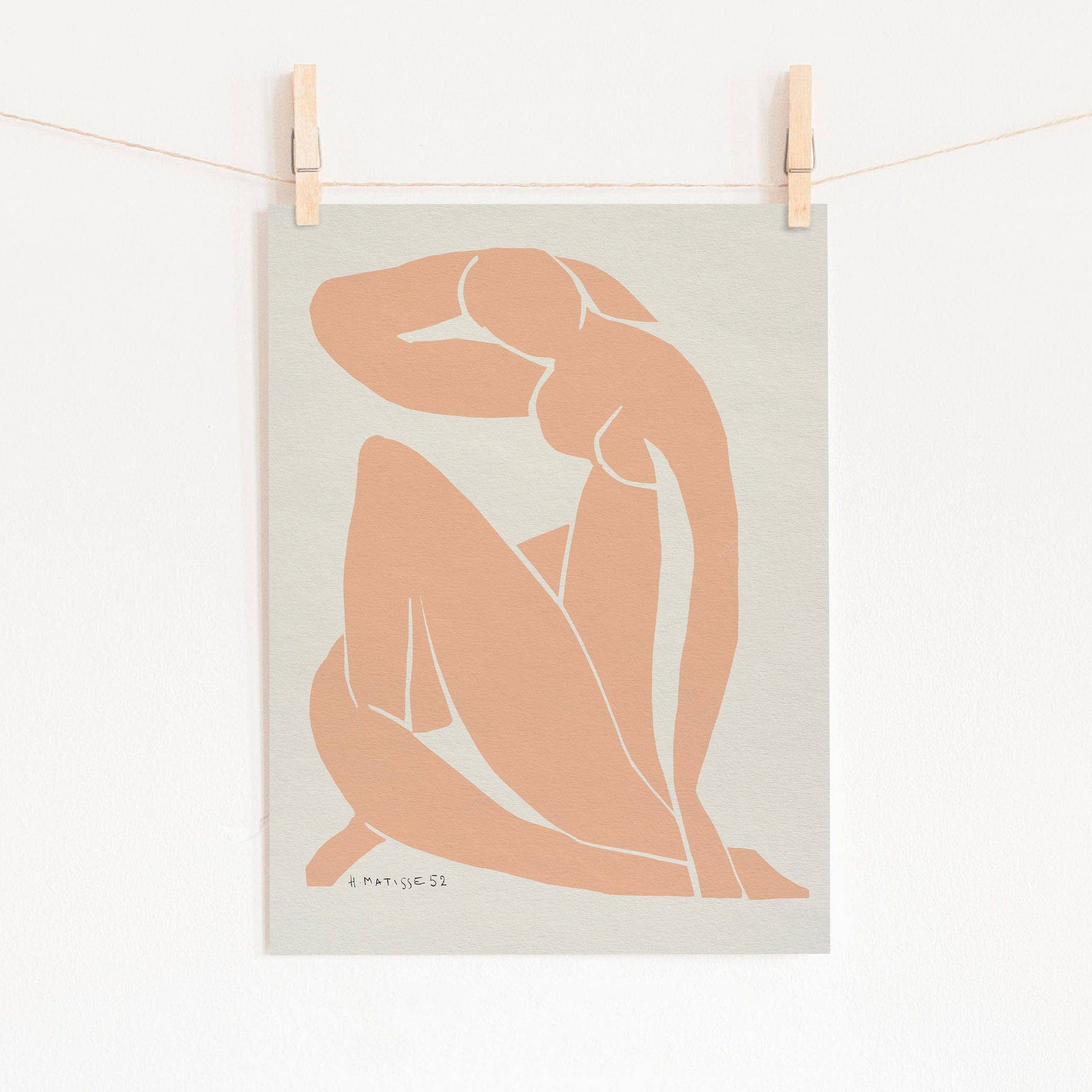 Henri Matisse Print, Minimalist Wall Decor, Light Salmon color