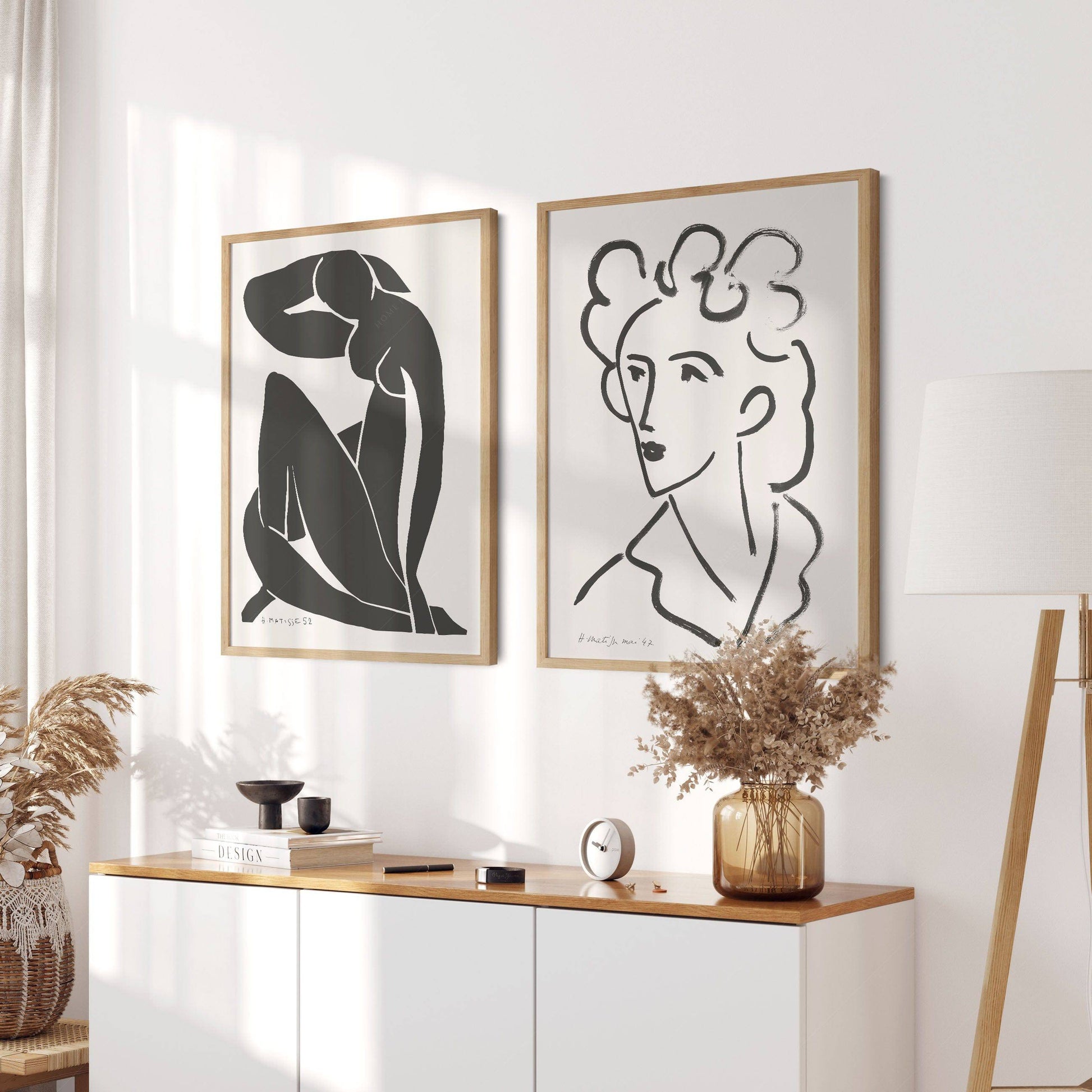 Henri Matisse, Set of 2 Posters, Blue Figure and Woman Face, Black and White Wall Art