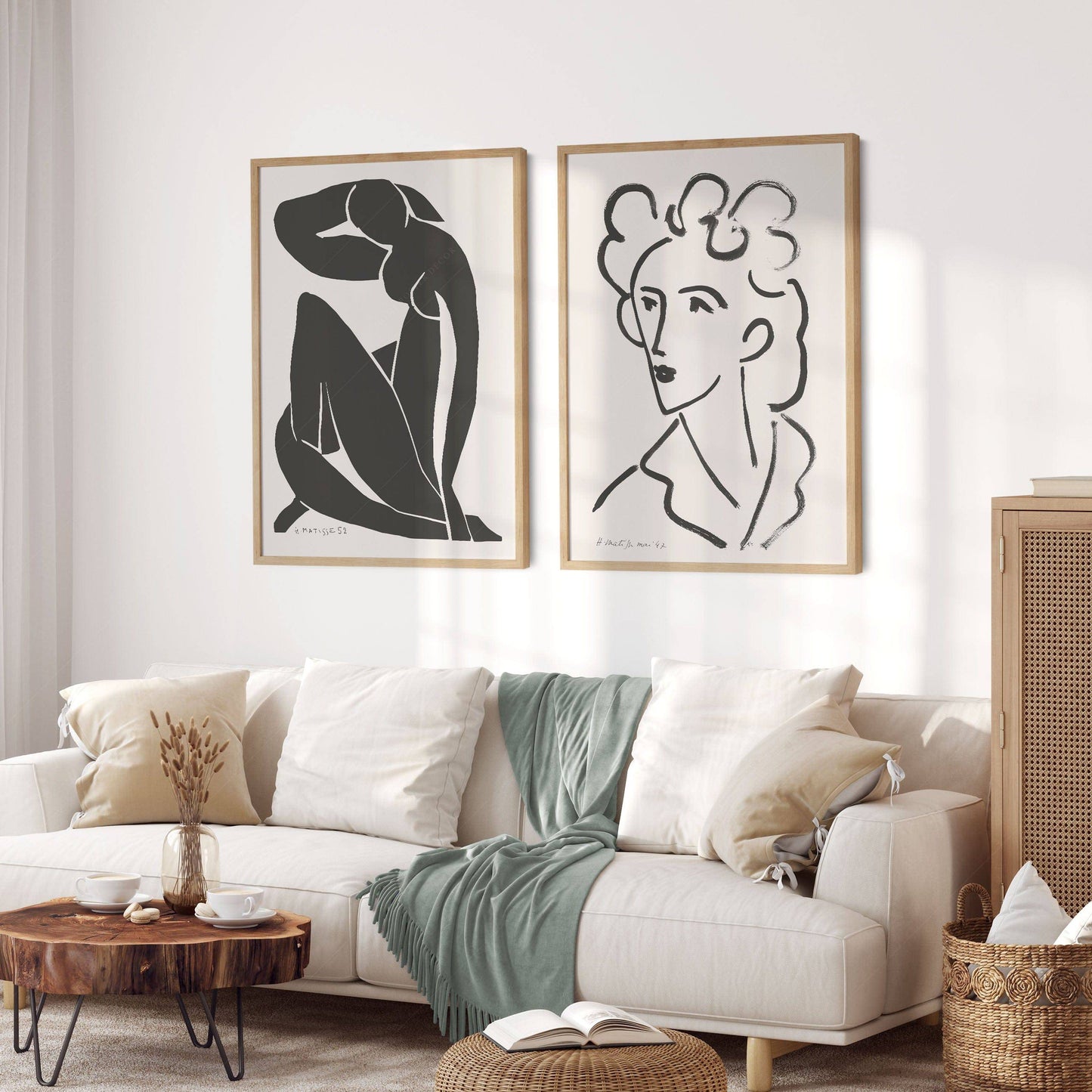 Henri Matisse, Set of 2 Posters, Blue Figure and Woman Face, Black and White Wall Art