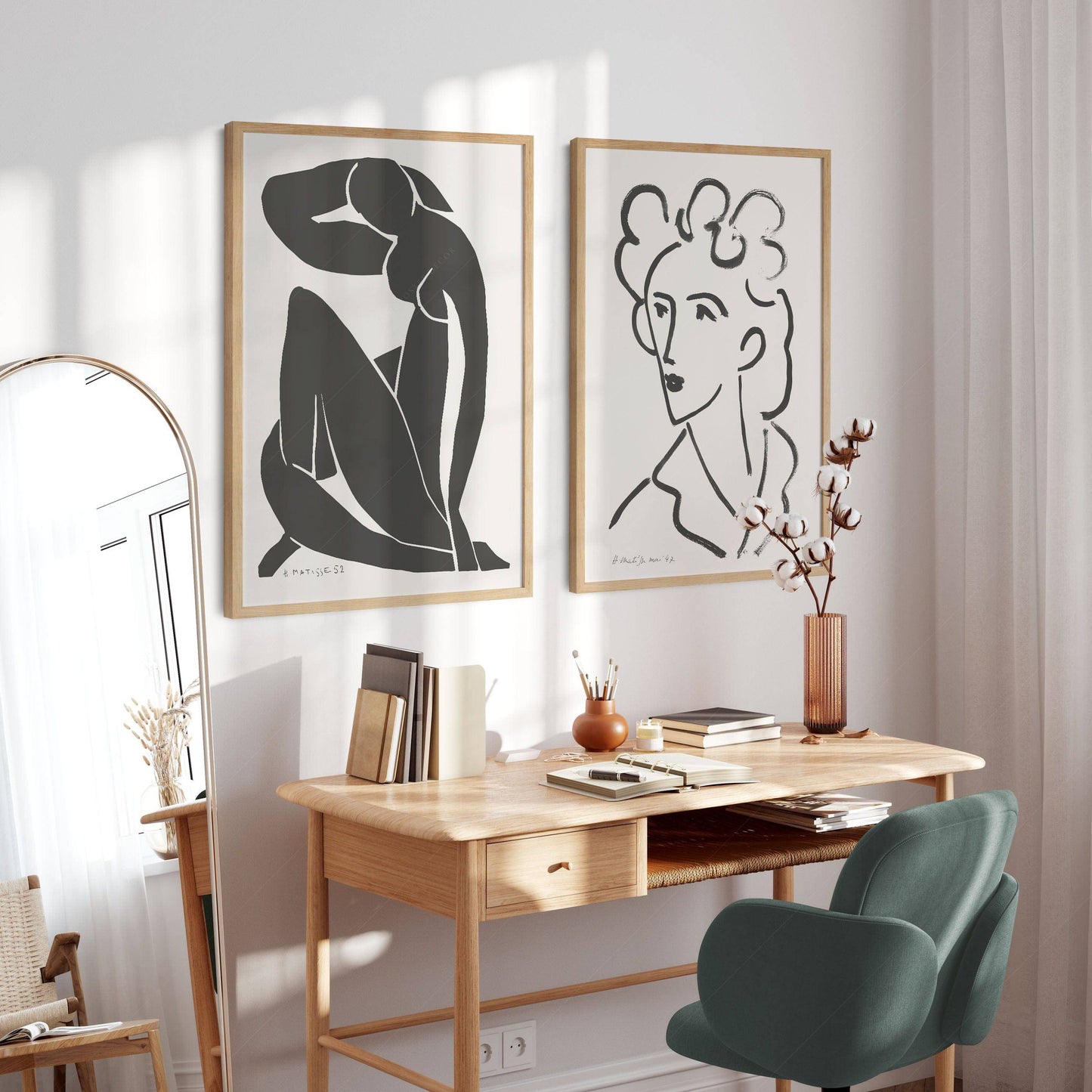 Henri Matisse, Set of 2 Posters, Blue Figure and Woman Face, Black and White Wall Art