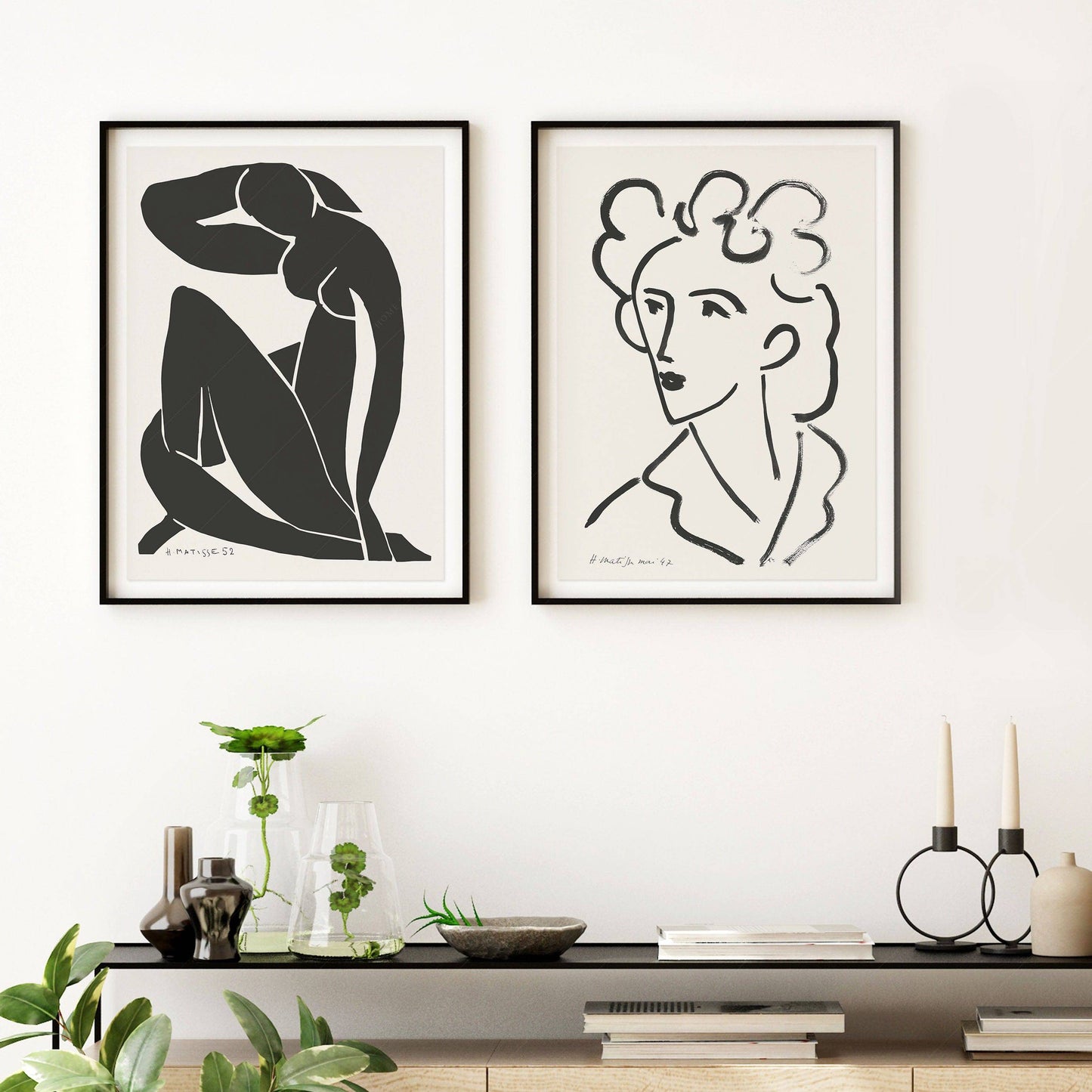 Henri Matisse, Set of 2 Posters, Blue Figure and Woman Face, Black and White Wall Art