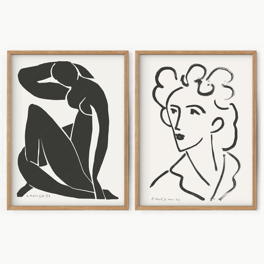 Henri Matisse, Set of 2 Posters, Blue Figure and Woman Face, Black and White Wall Art