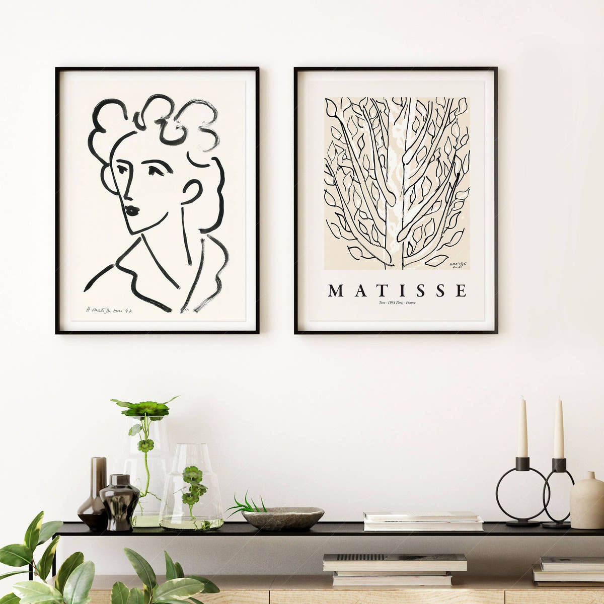 Henri Matisse Set of 2 Prints, Tete and The Tree artwork, Neutral wall decor