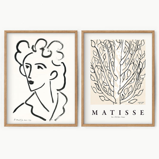 Henri Matisse Set of 2 Prints, Tete and The Tree artwork, Neutral wall decor