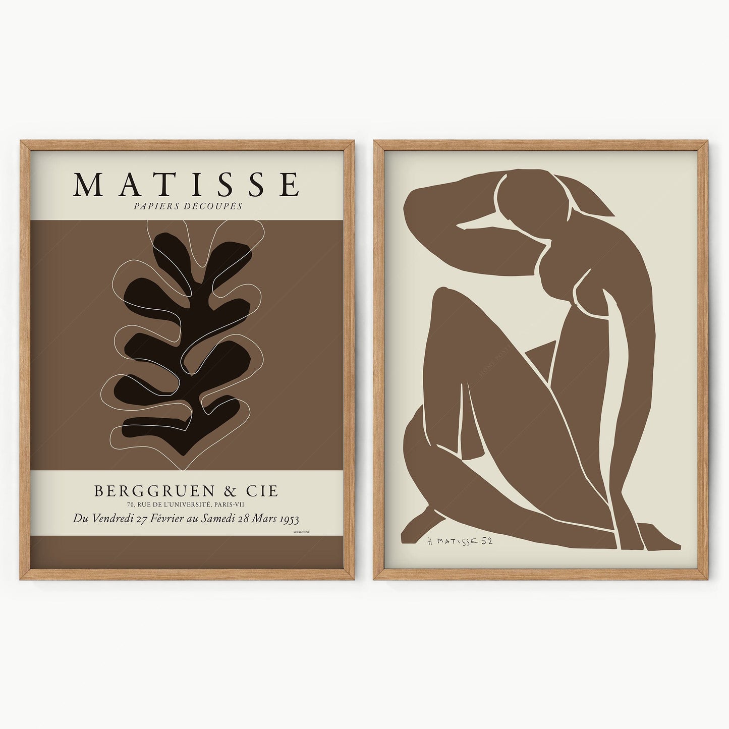 Henri Matisse, Set of 2 Wall Art, Cut outs and Figure blue in brown color