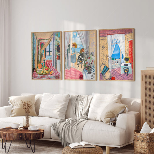Henri Matisse Set of 3 Prints wall art print displayed in a bright modern living room