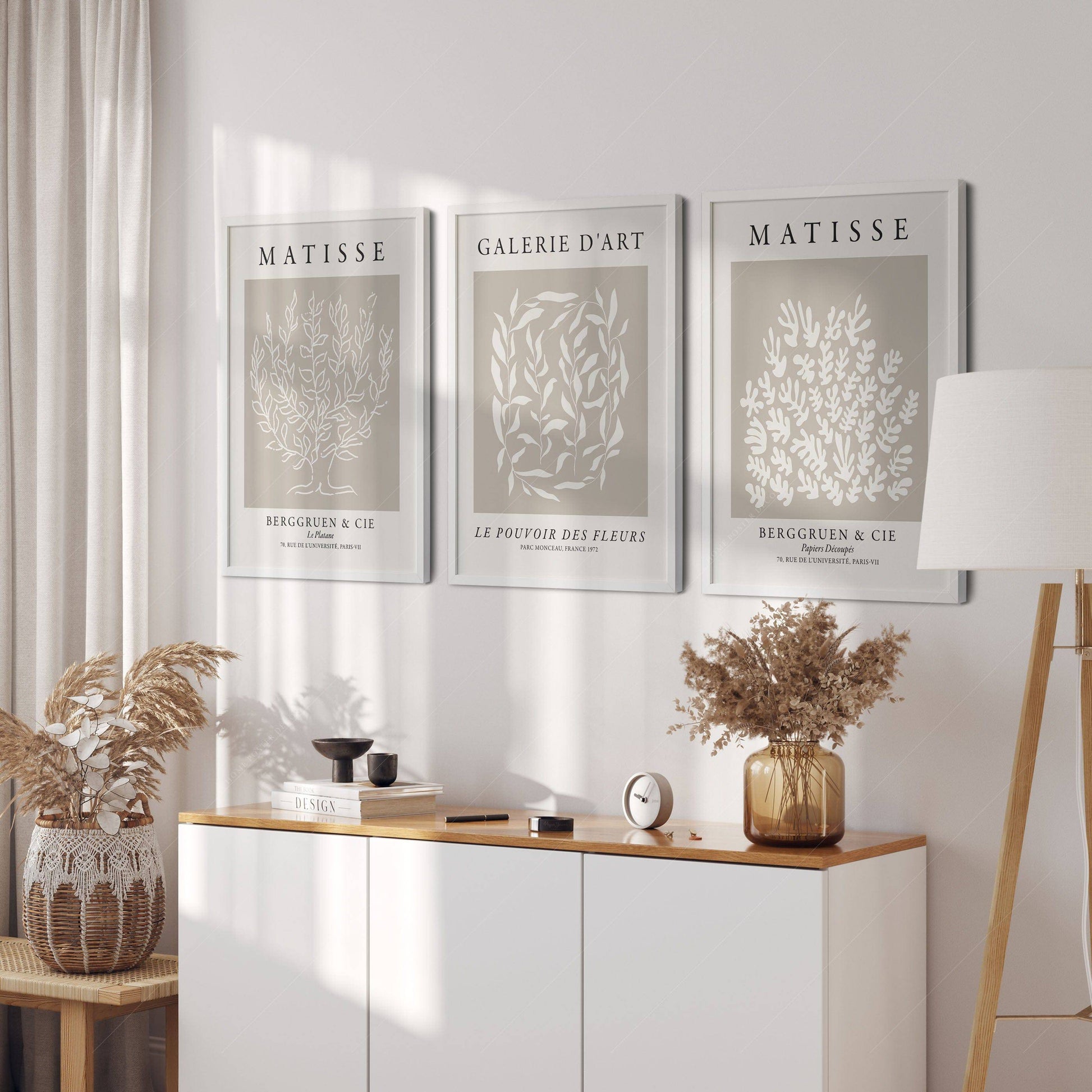 Henri Matisse Set of 3 Prints, Neutral Wall Decor, Galerie D'art, Fleurs Poster, Beige and White