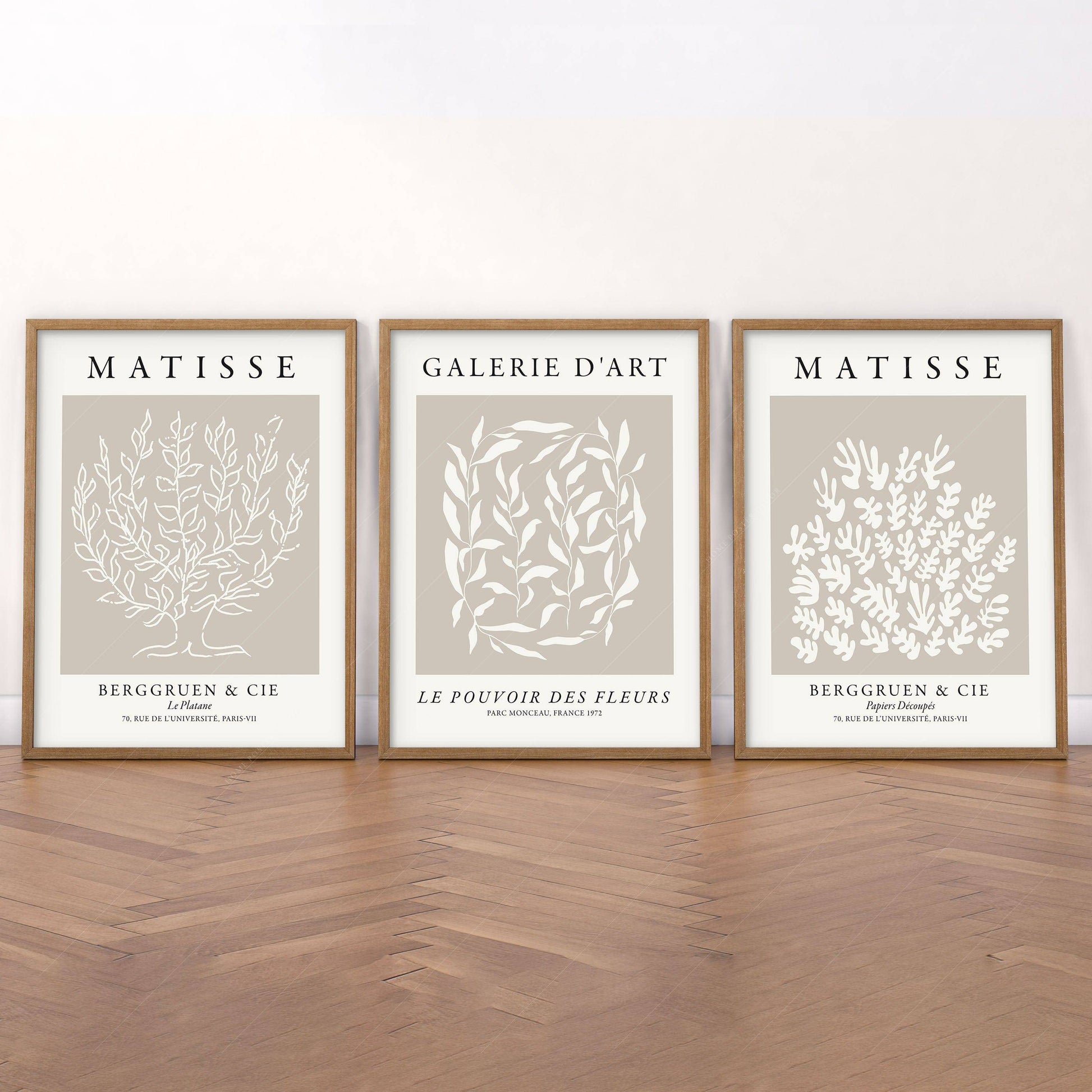 Henri Matisse Set of 3 Prints, Neutral Wall Decor, Galerie D'art, Fleurs Poster, Beige and White