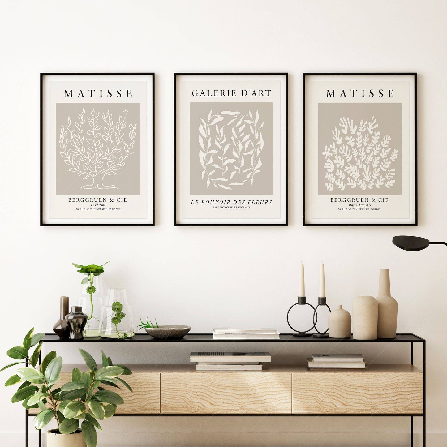 Henri Matisse Set of 3 Prints, Neutral Wall Decor, Galerie D'art, Fleurs Poster, Beige and White