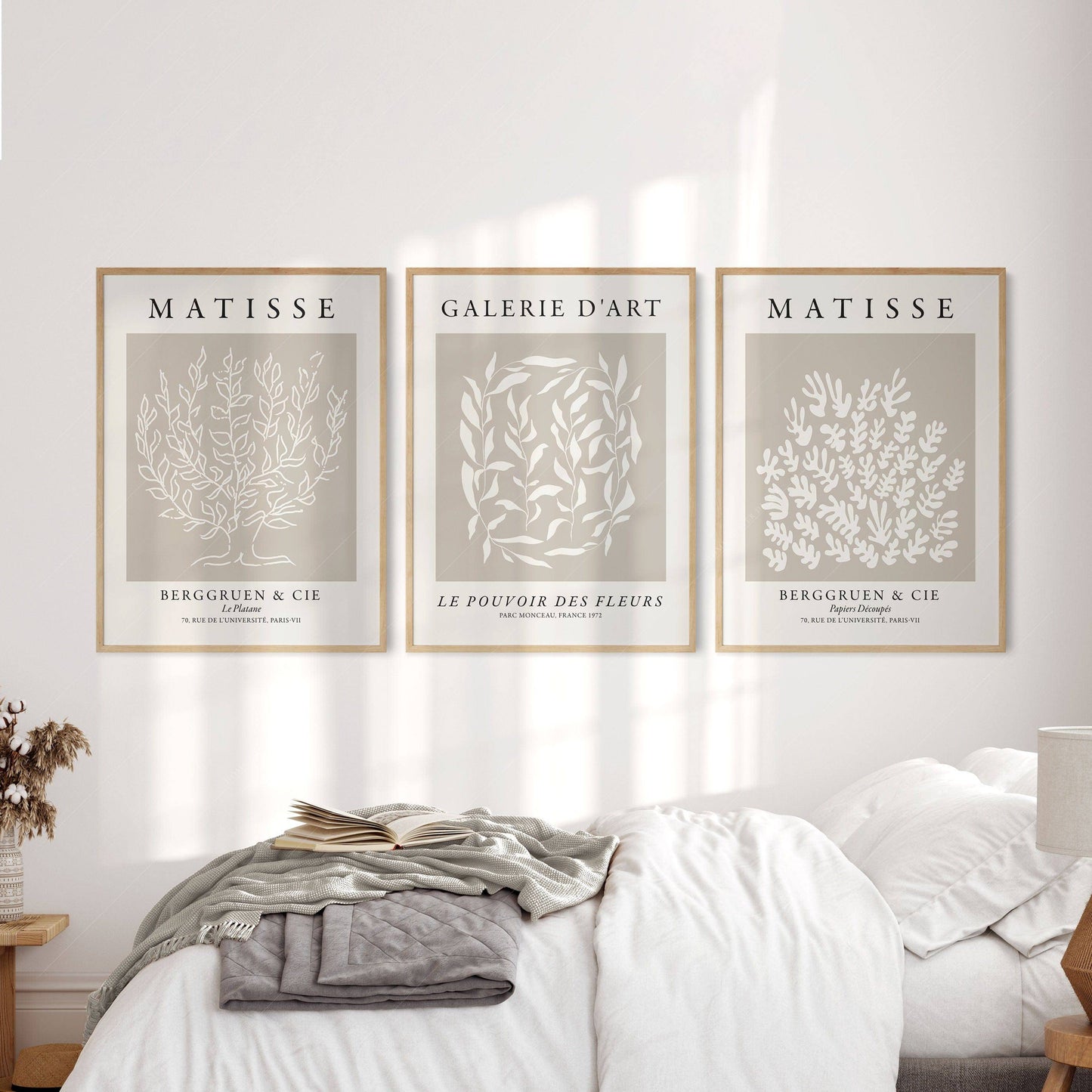 Henri Matisse Set of 3 Prints, Neutral Wall Decor, Galerie D'art, Fleurs Poster, Beige and White