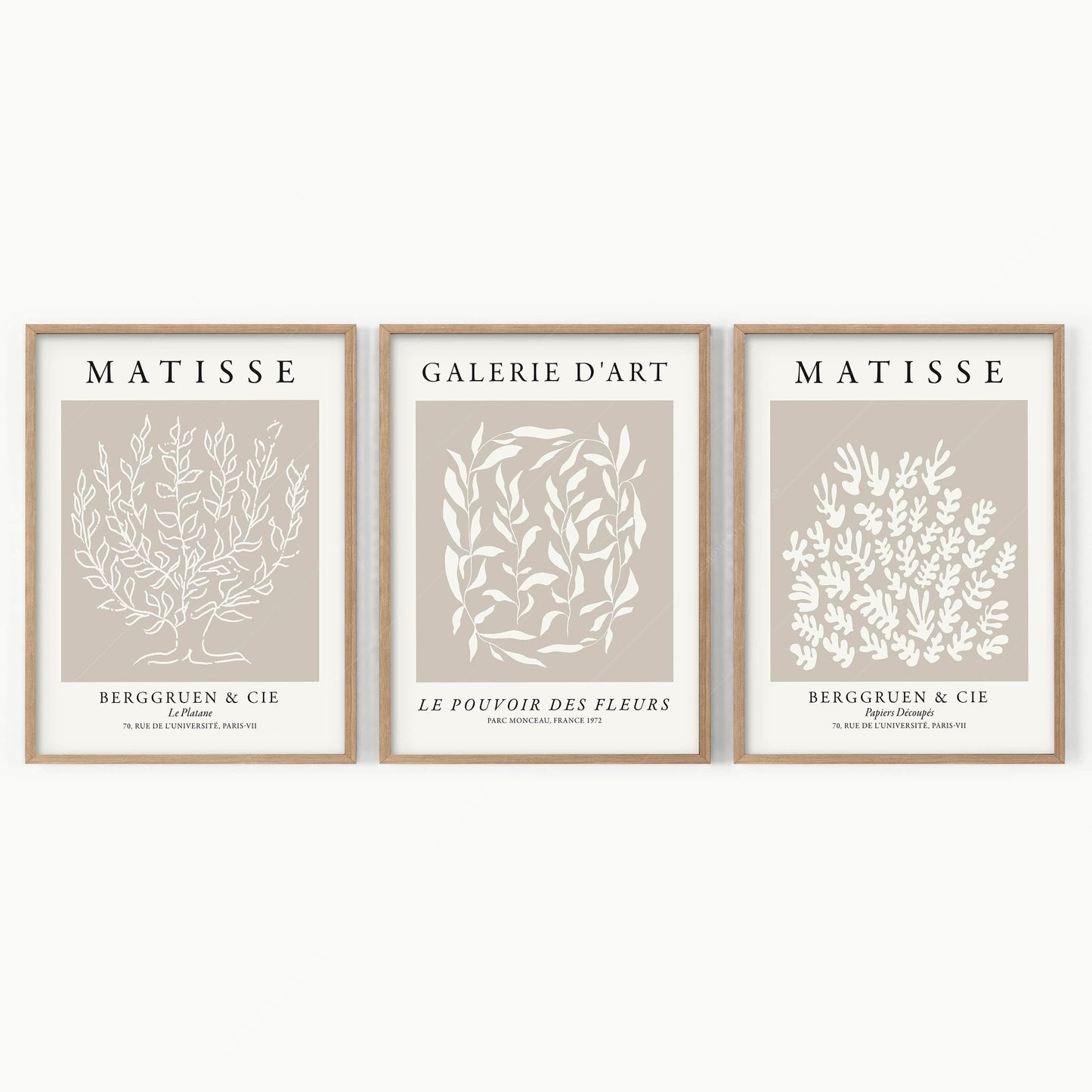 Henri Matisse Set of 3 Prints, Neutral Wall Decor, Galerie D'art, Fleurs Poster, Beige and White