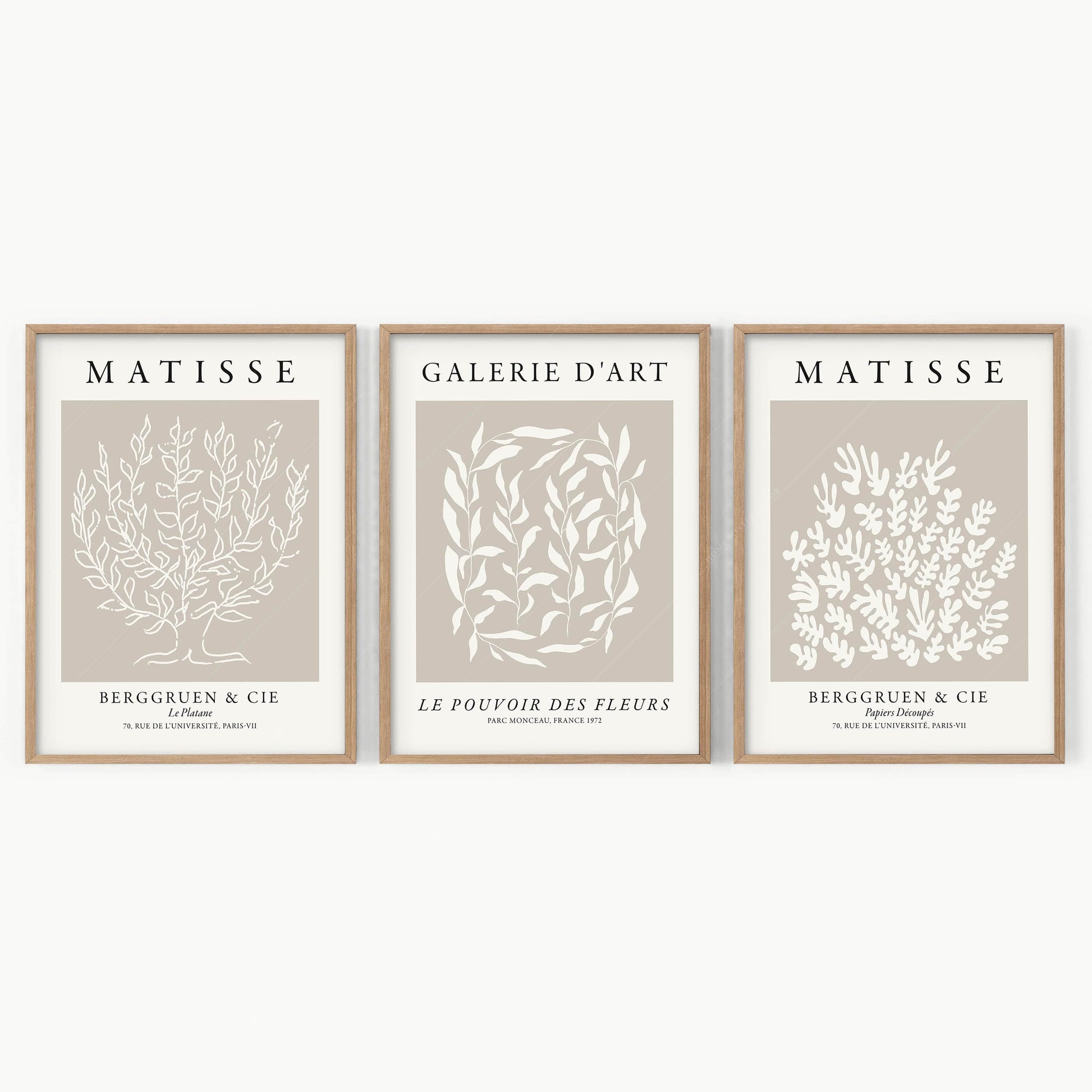 Henri Matisse Set of 3 Prints, Neutral Wall Decor, Galerie D'art, Fleurs Poster, Beige and White