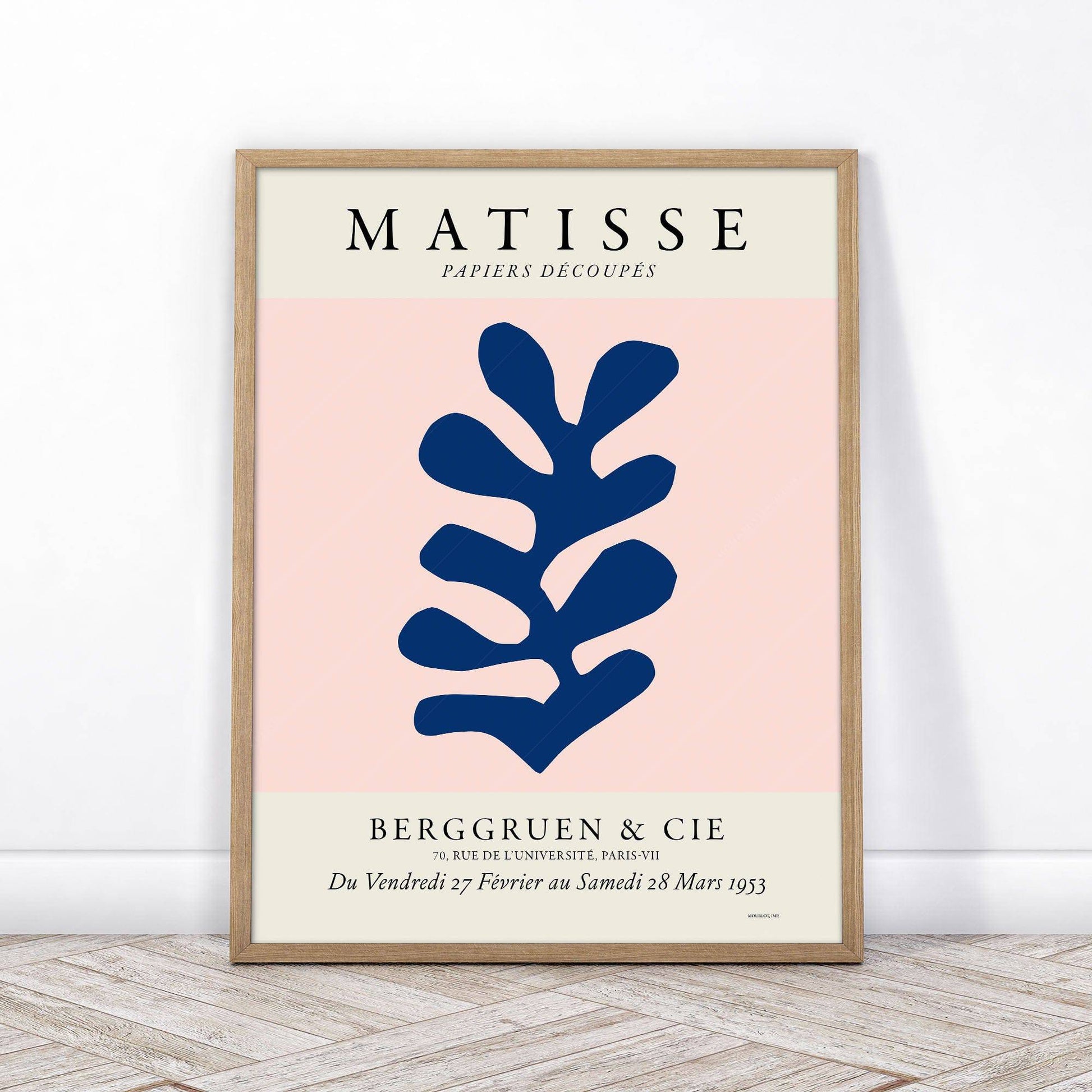 Henri Matisse, The Cut-outs Serie, Exhibition poster, Pink background and navy blue leaf