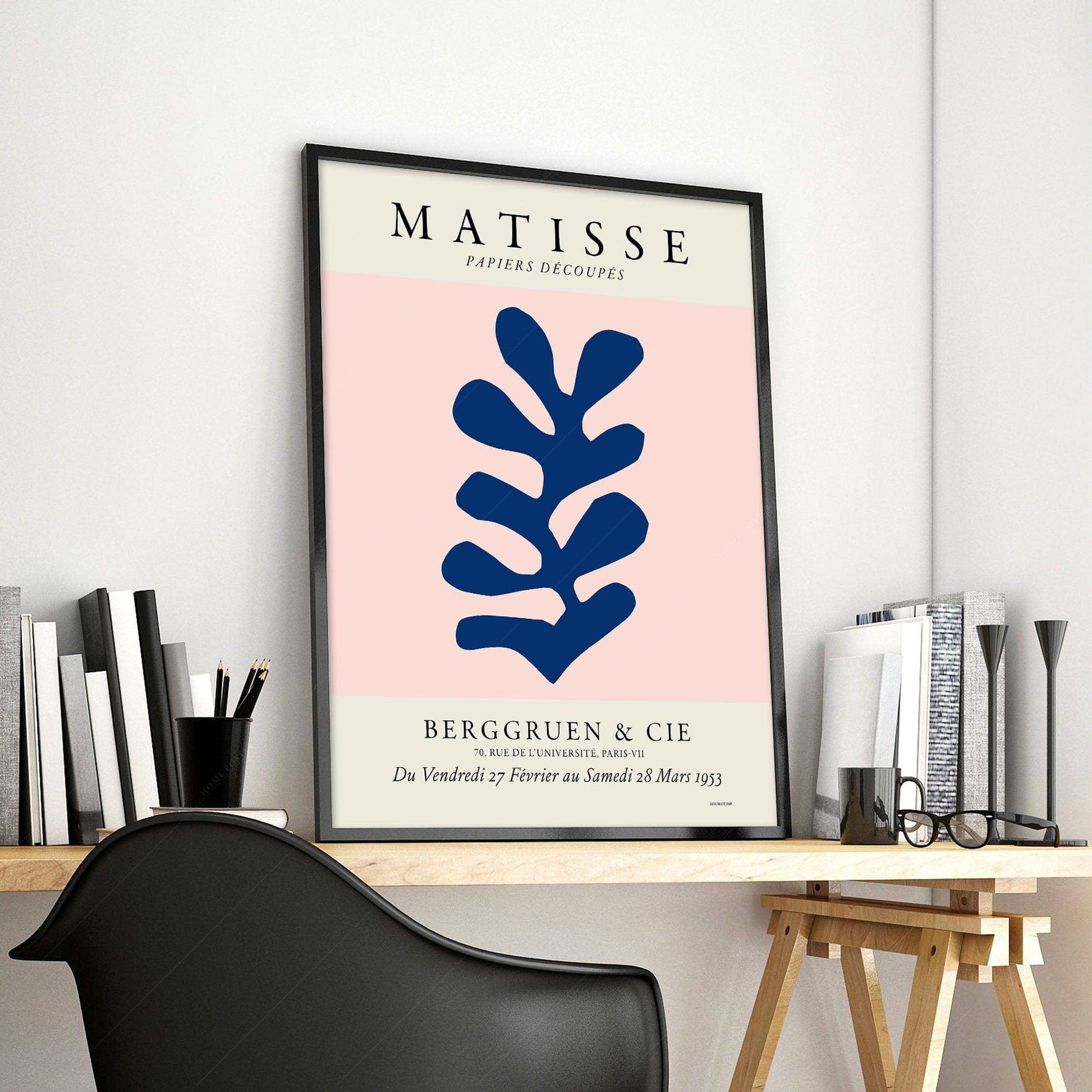 Henri Matisse, The Cut-outs Serie, Exhibition poster, Pink background and navy blue leaf