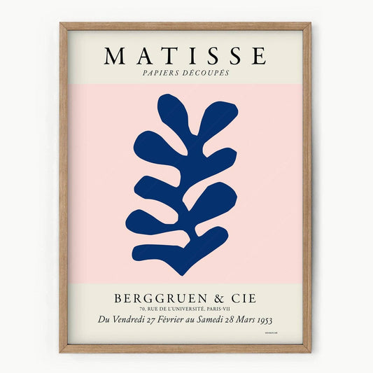 Henri Matisse, The Cut-outs Serie, Exhibition poster, Pink background and navy blue leaf